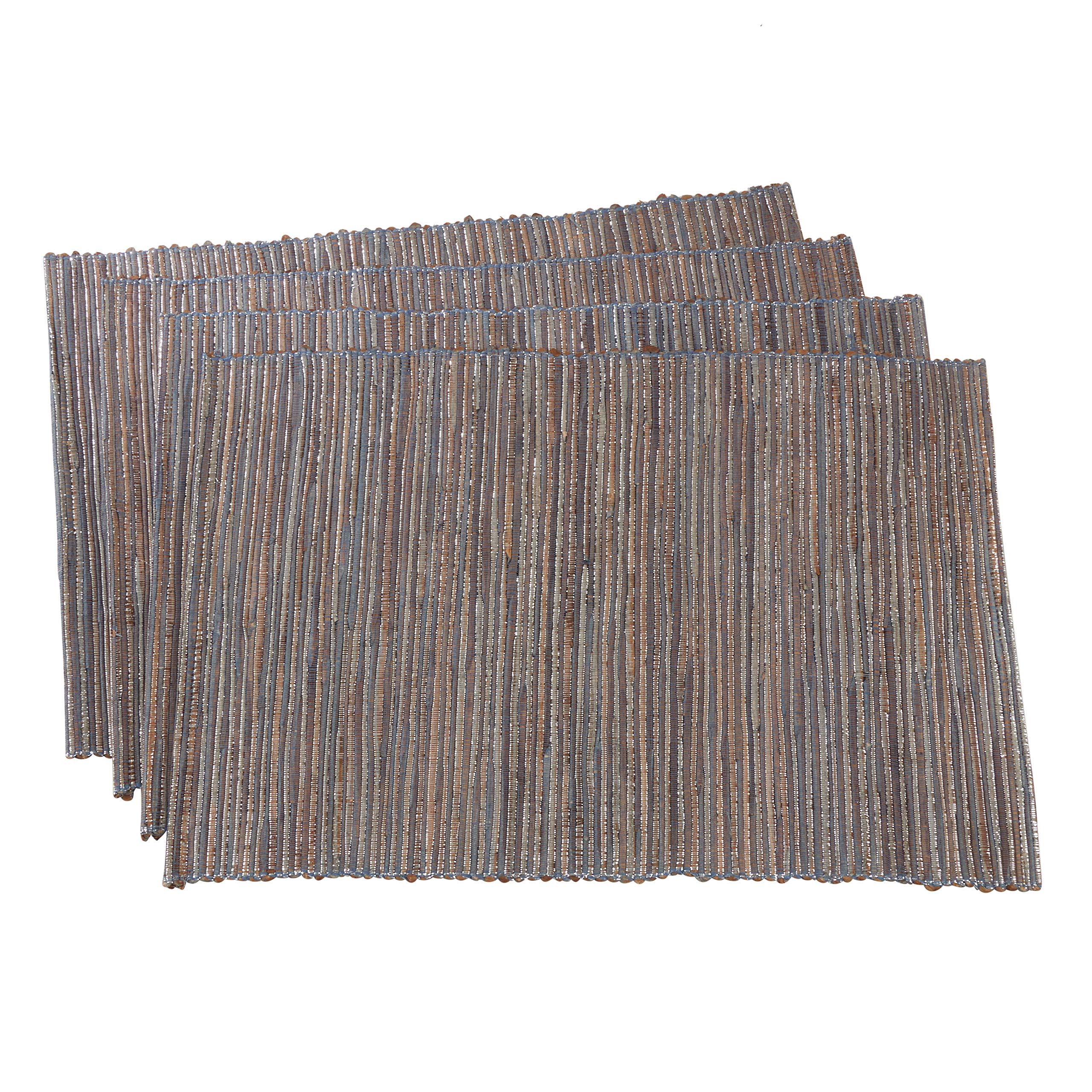 Blue Grey Shimmering Woven Nubby Placemat - 14''X20'' Oblong, 4 Ct.