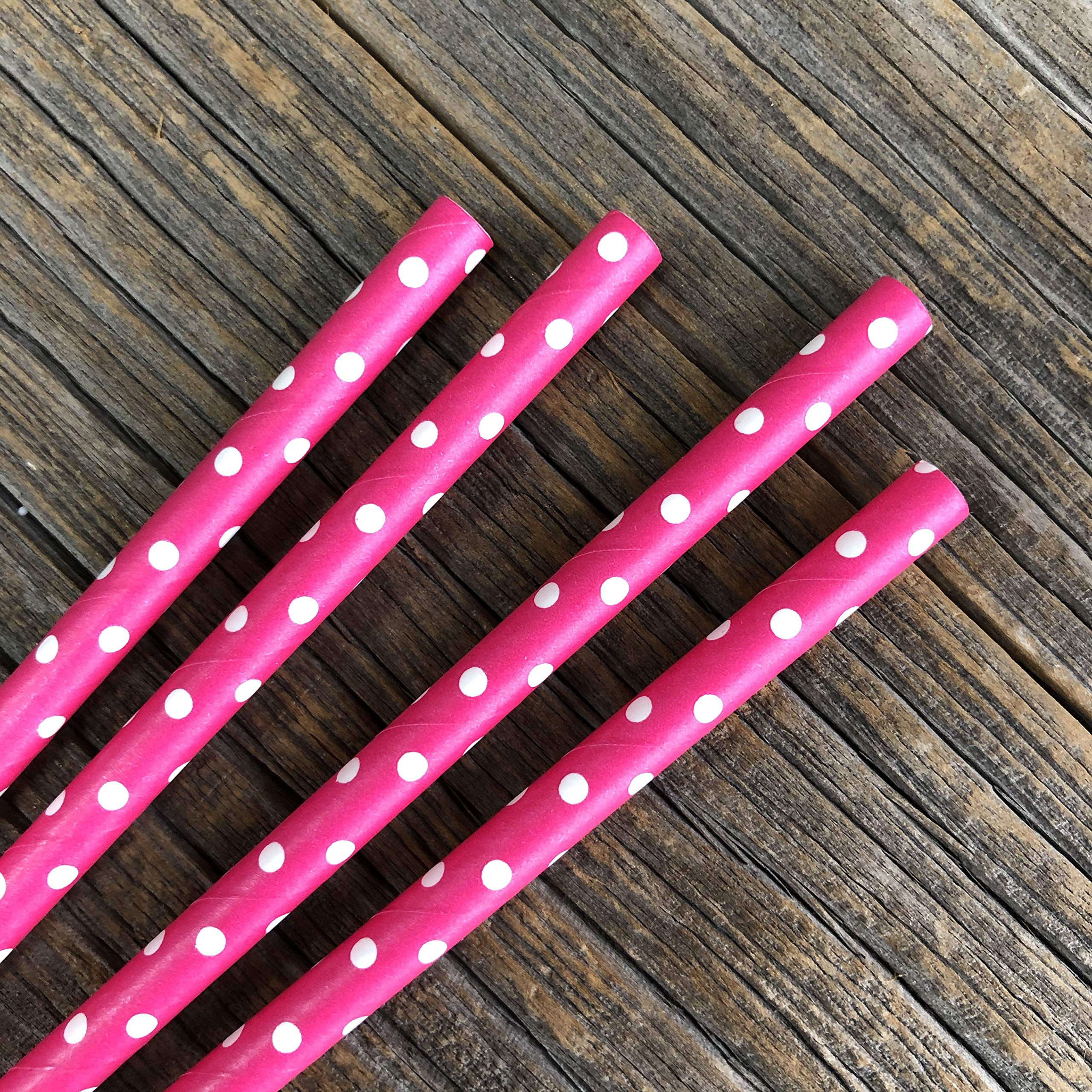 Paper Straws - Hot Pink White Polka Dot - Valentine'S Day Birthday Party Supply - 7.75 Inches - Pack Of 100 Outside The Box Pape