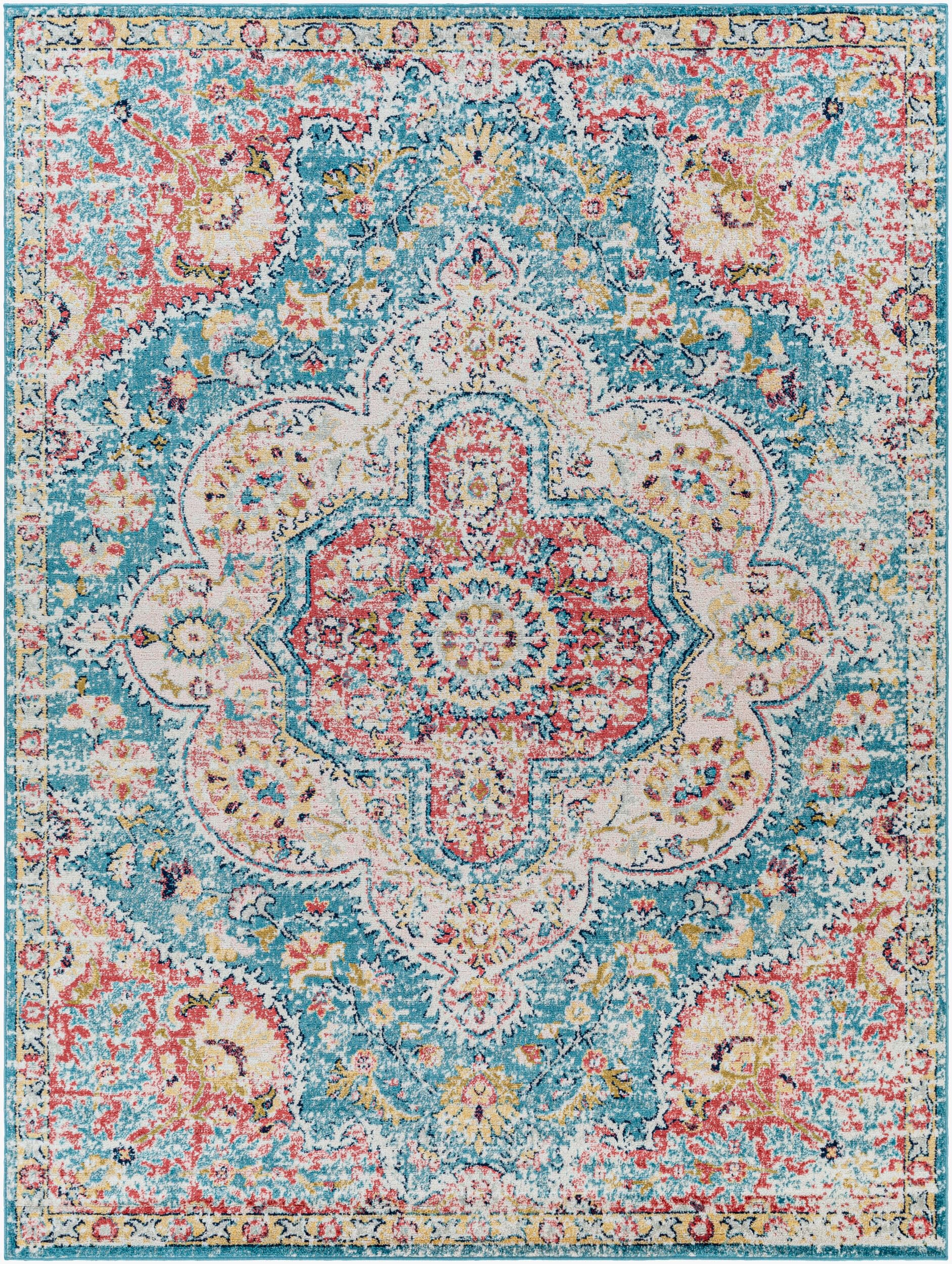 Livabliss Area Rugs - 2x3 Romaine Vintage Boho Navy Sky Blue Rose Area Rug for Living Room Bedroom - Floral Medallion Stain Resi