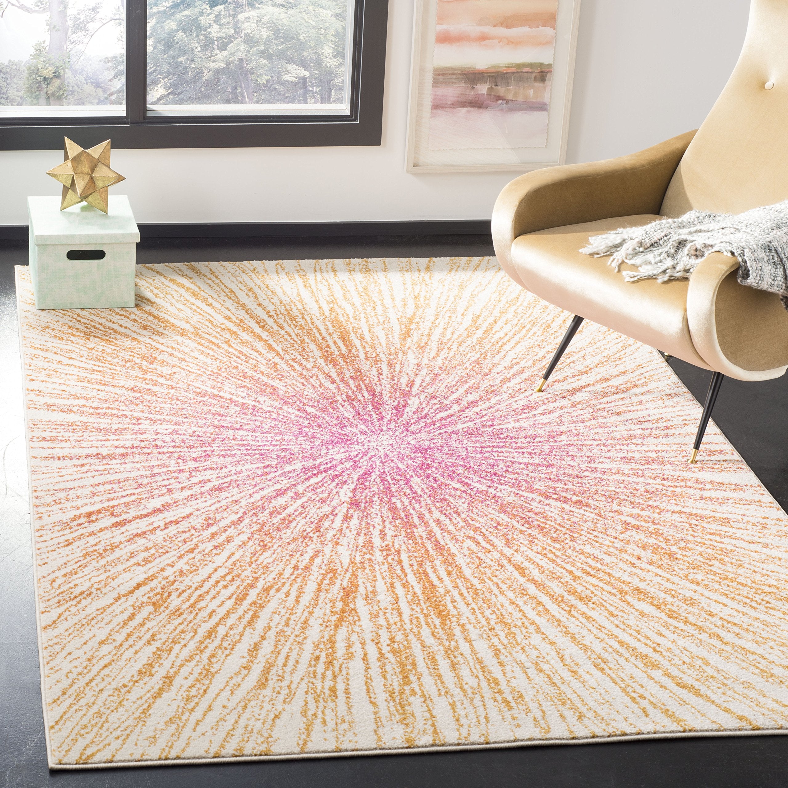 SAFAVIEH Evoke Collection 3 x 5 Fuchsia/Cream EVK228R Abstract Burst Non-Shedding Living Room Bedroom Accent Rug