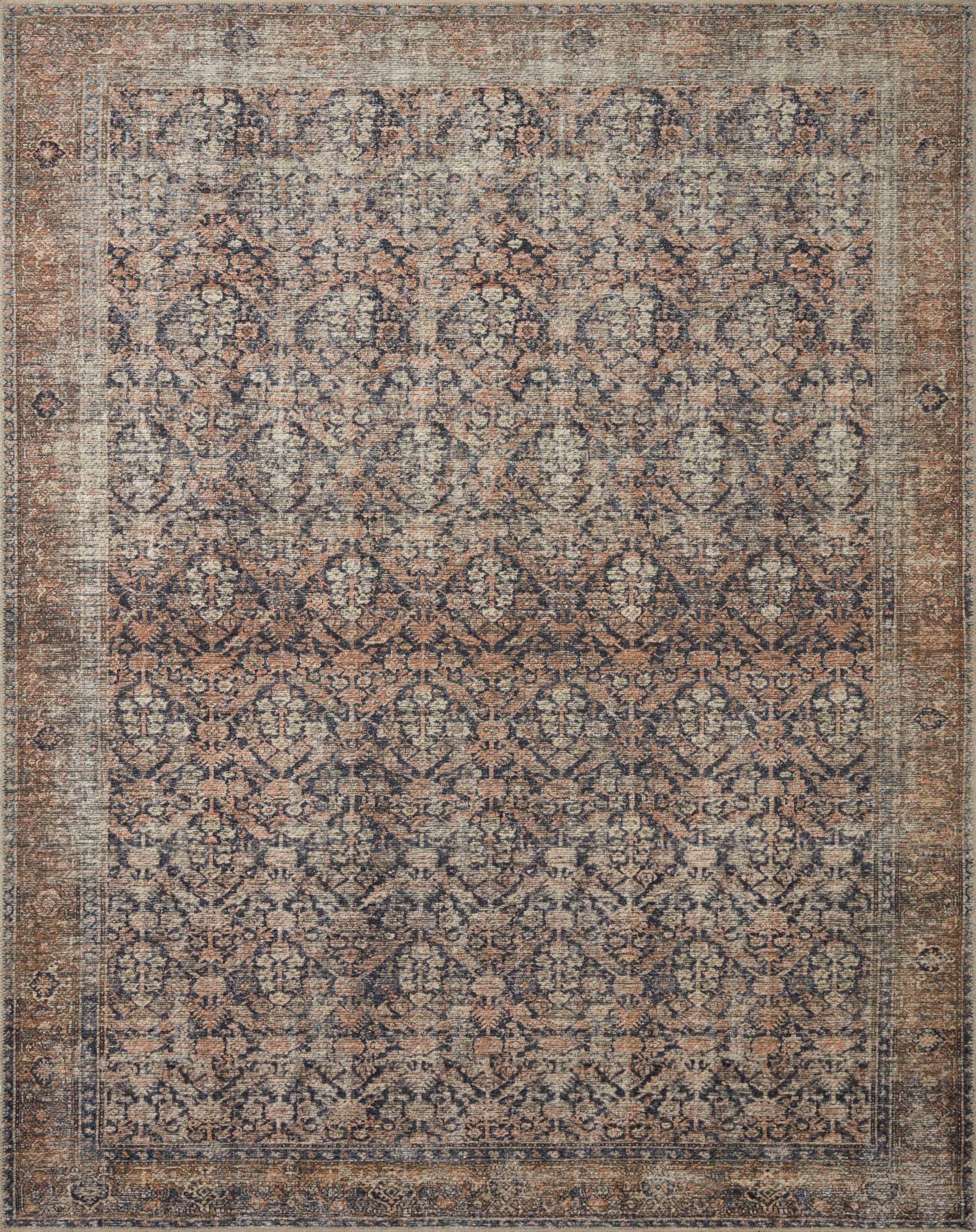 Loloi Amber Lewis x Billie Collection, Ink & Salmon 2-6 x 7-6 Area Rug - Antique & Distressed Accent Rugs for Living Room, Bed