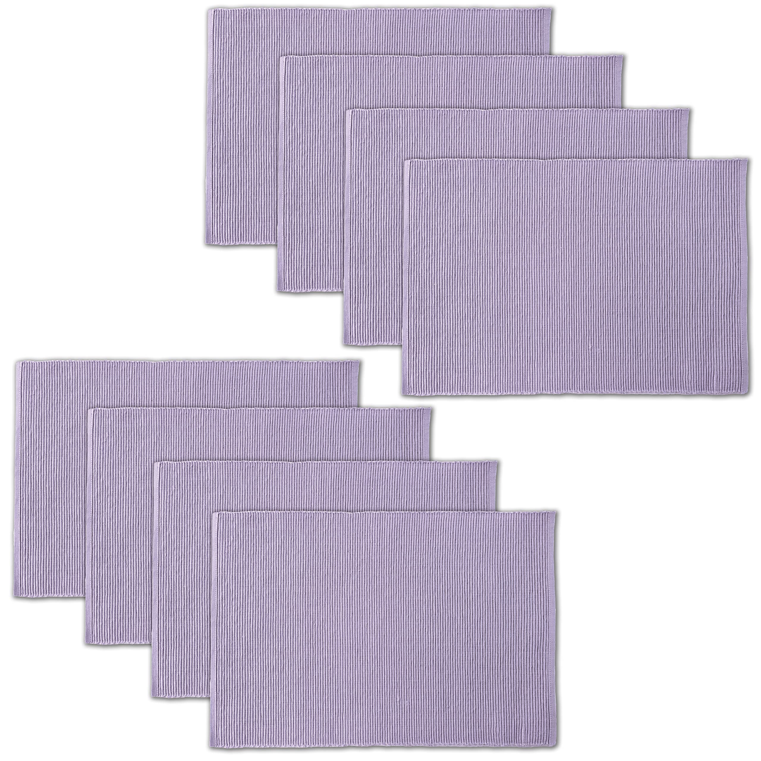 Avka Studio 100% Cotton Ribbed Placemats - Set Of 8-13 X 19 Inches - Purple - Everyday Cloth Table Mats - Thick Construction, Wa