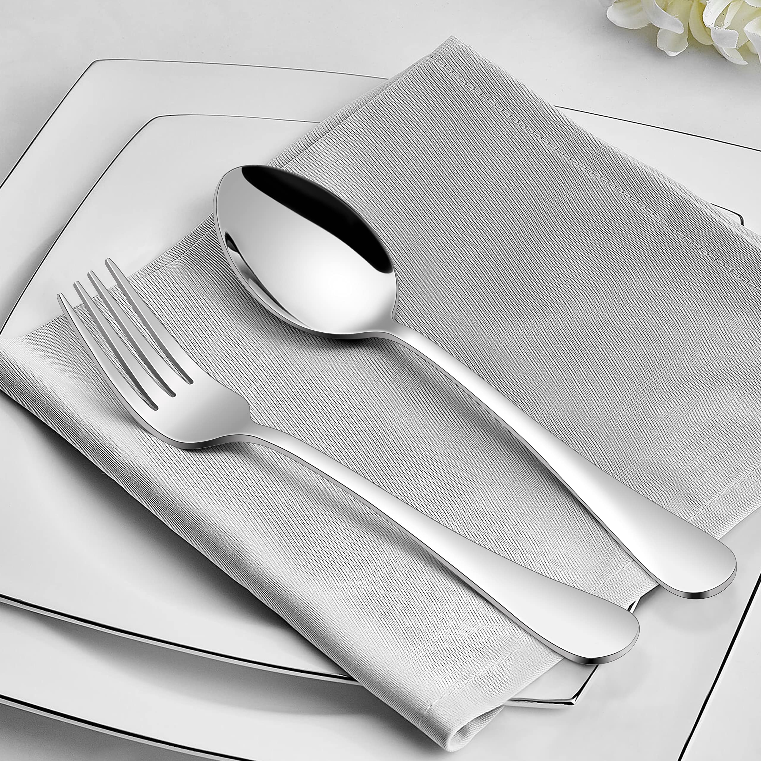 24-Piece Forks And Spoons (8 Inches) Silverware Set, Haware 18/0 Stainless Steel Serving Flatware Cutlery Set For Home, Kitchen