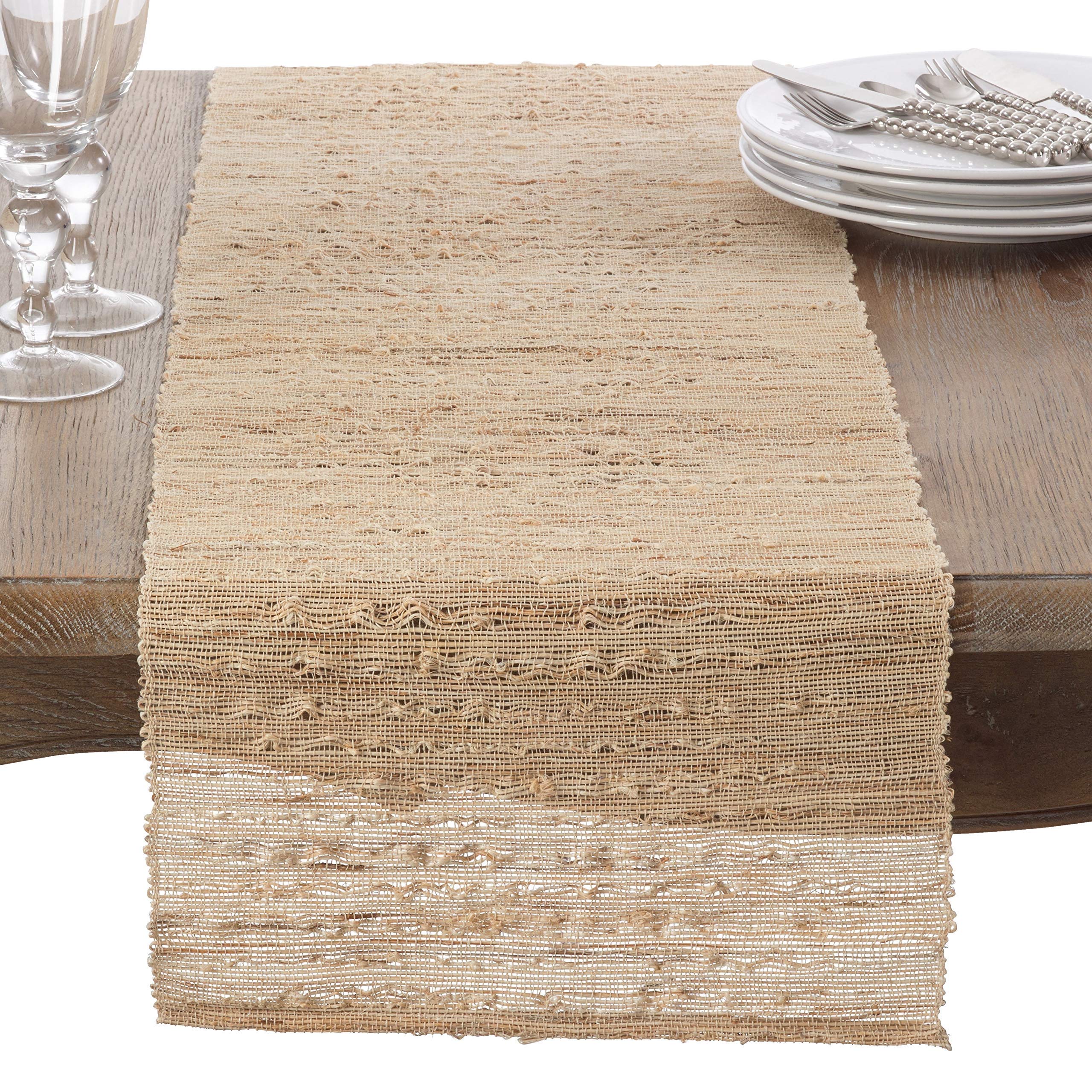 Woven Nubby Natural Ramie Rustic Table Runner 14'' W X 90'' L - Natural Nubby Table Runner For Home Everyday Use, Kitchen, Banqu