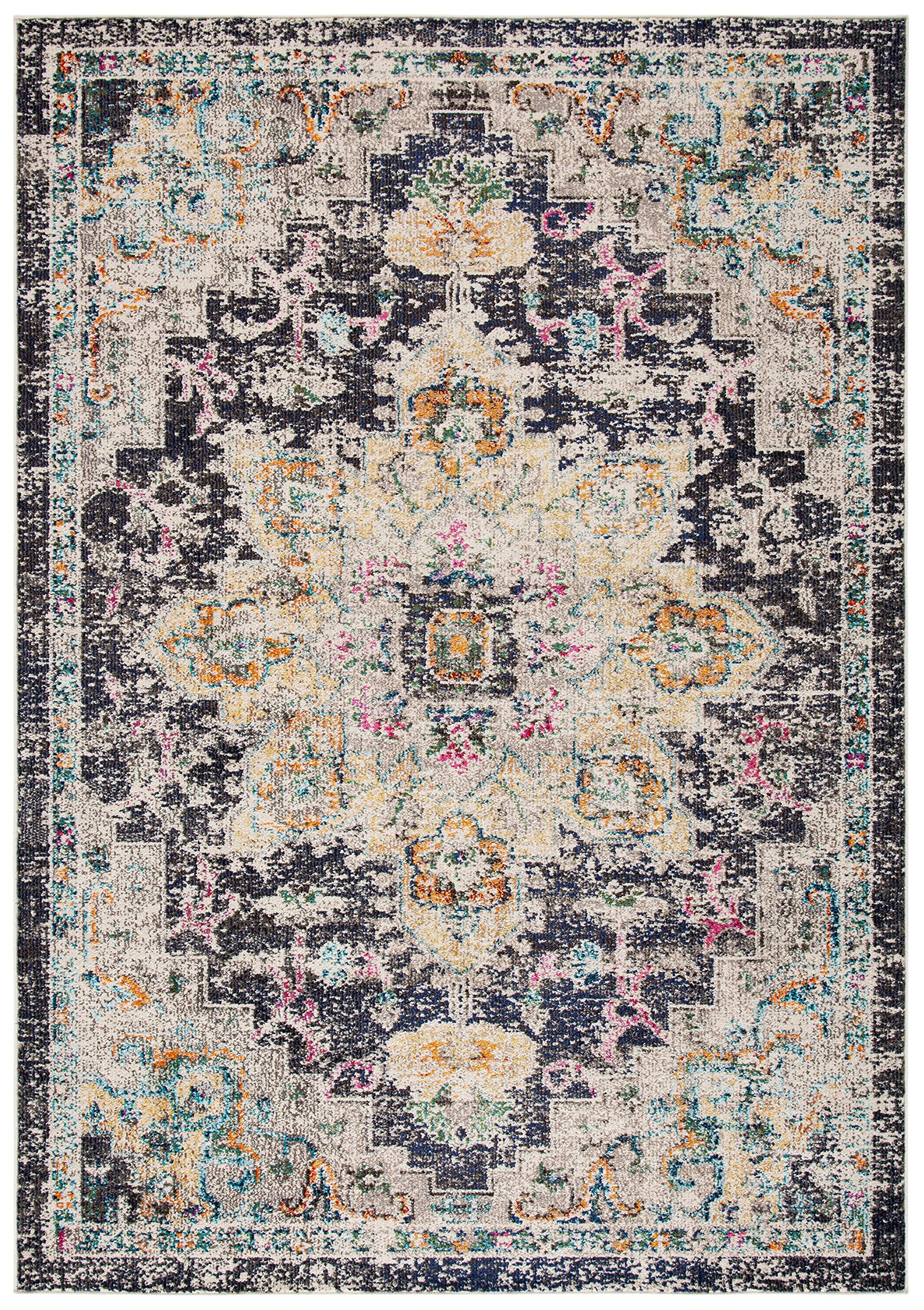 SAFAVIEH Madison Collection Accent Rug - 22 x 4, Black & Gold, Medallion Distressed Design, Non-Shedding & Easy Care, Ideal fo