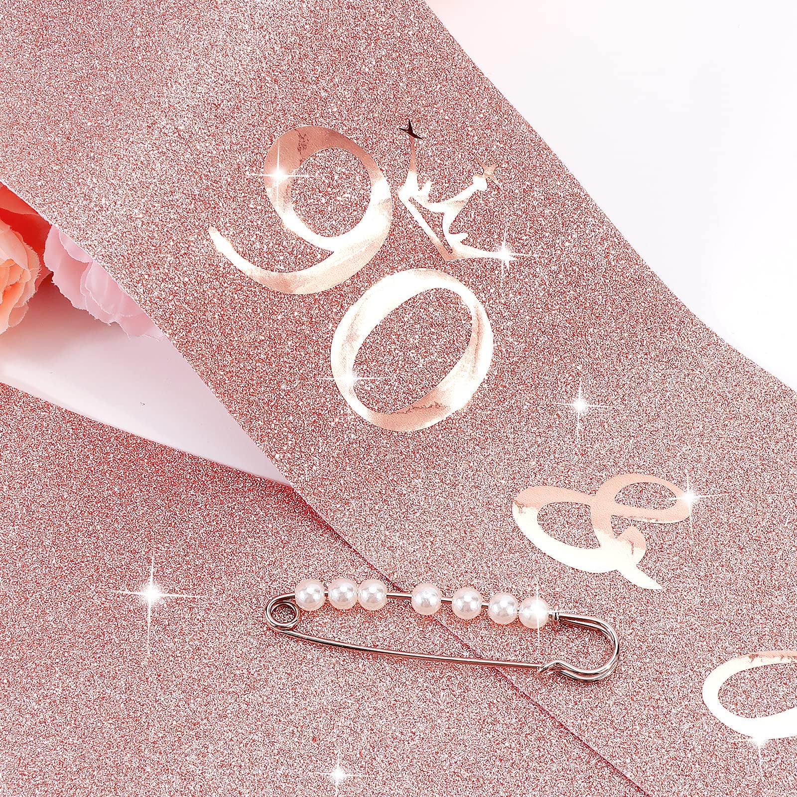 Cieher 90Th Birthday Crown, Sash & Pearl Pin Set - Elegant Decorations & Gifts For Her 90Th Fabulous Birthday