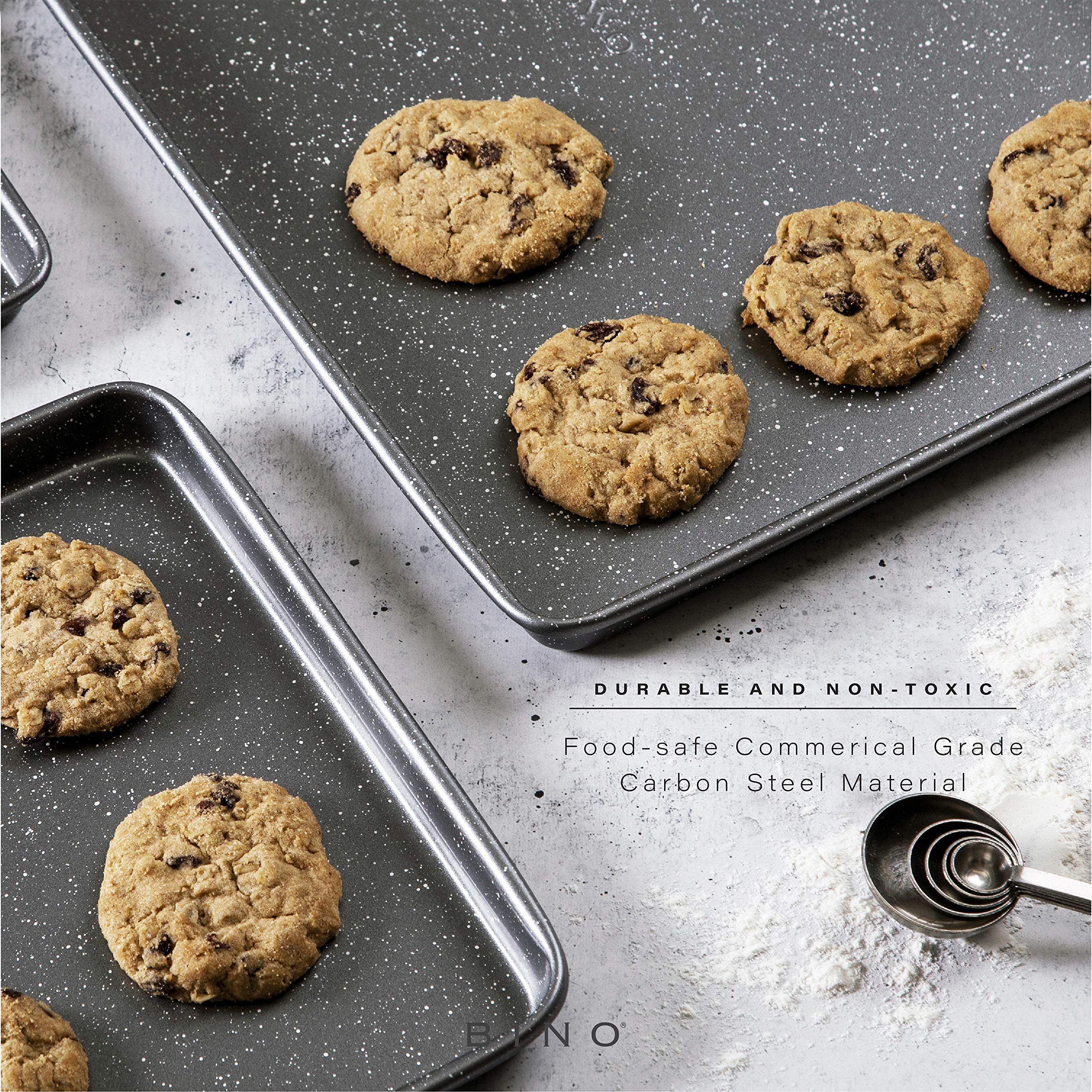 BINO Nonstick Cookie Sheet Set, 3-Piece Carbon Steel Bakeware, Speckled Gunmetal, Oven Safe, Model 28038-SGM
