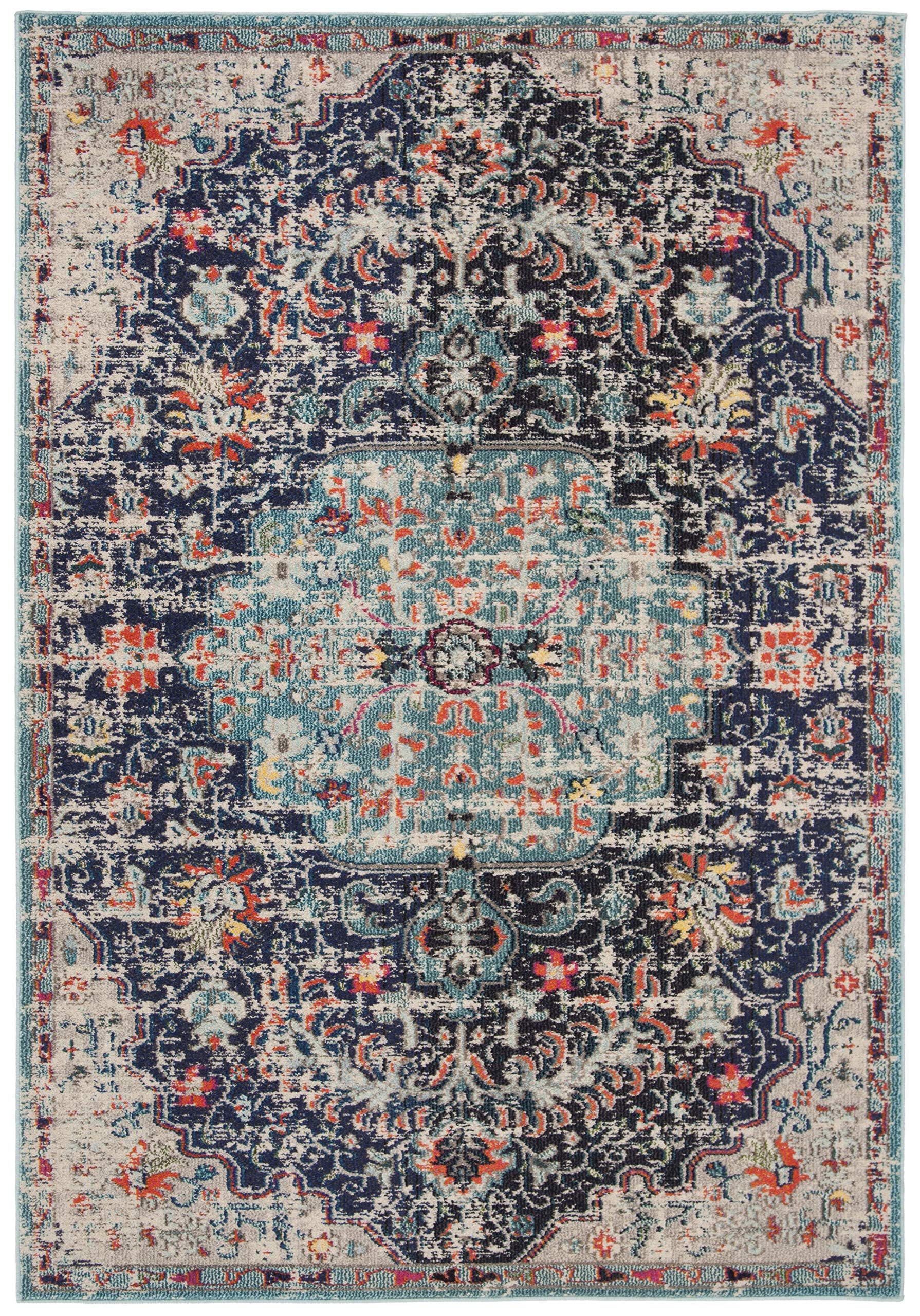 SAFAVIEH Madison Collection Accent Rug - 22 x 4, Black & Teal, Medallion Distressed Design, Non-Shedding & Easy Care, Ideal fo