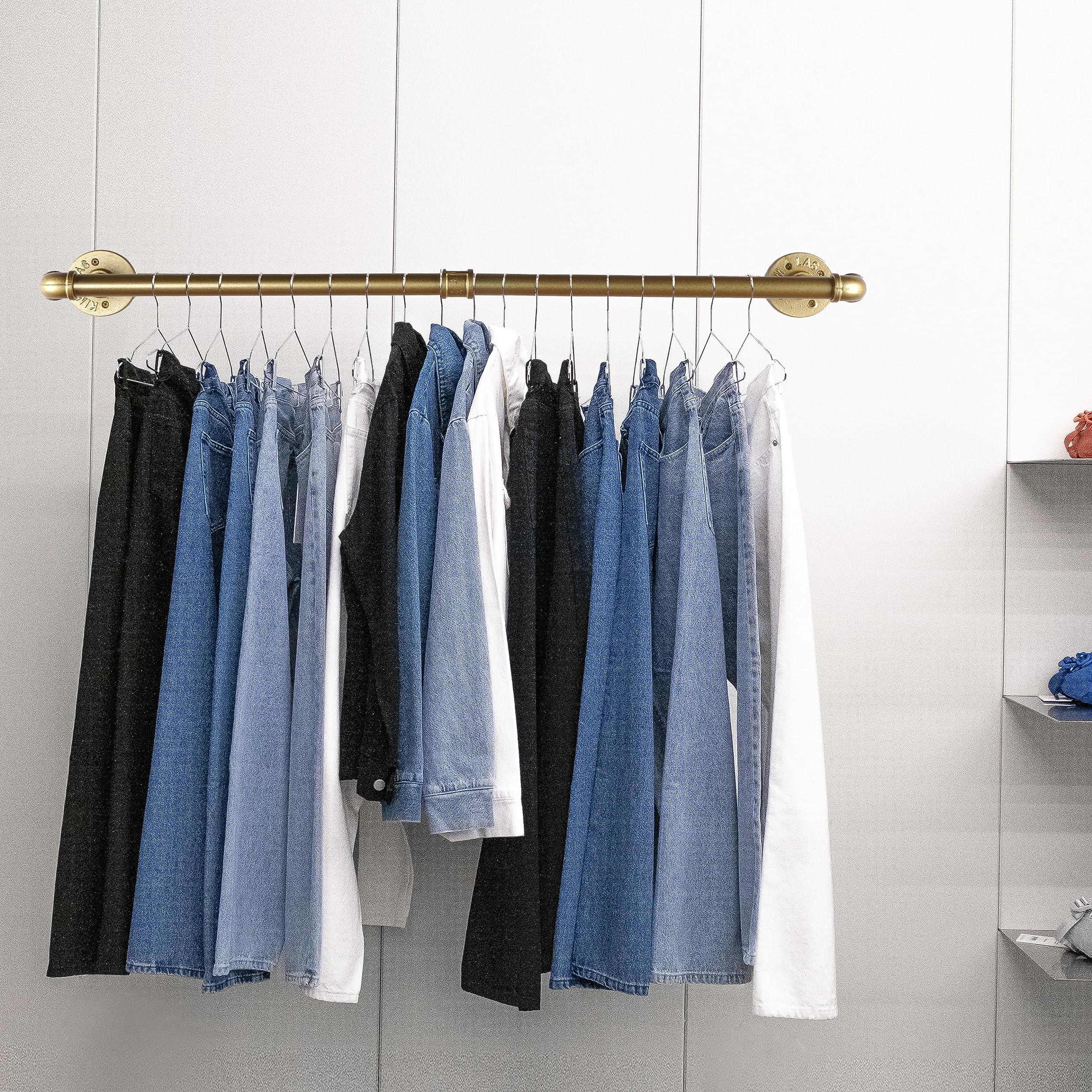 Addgrace 2 Pack Clothes Rack Gold Wall Mounted Industrial Pipe Clothing Rack Heavy Duty Clothes Rack For Hanging Clothes Multi-P