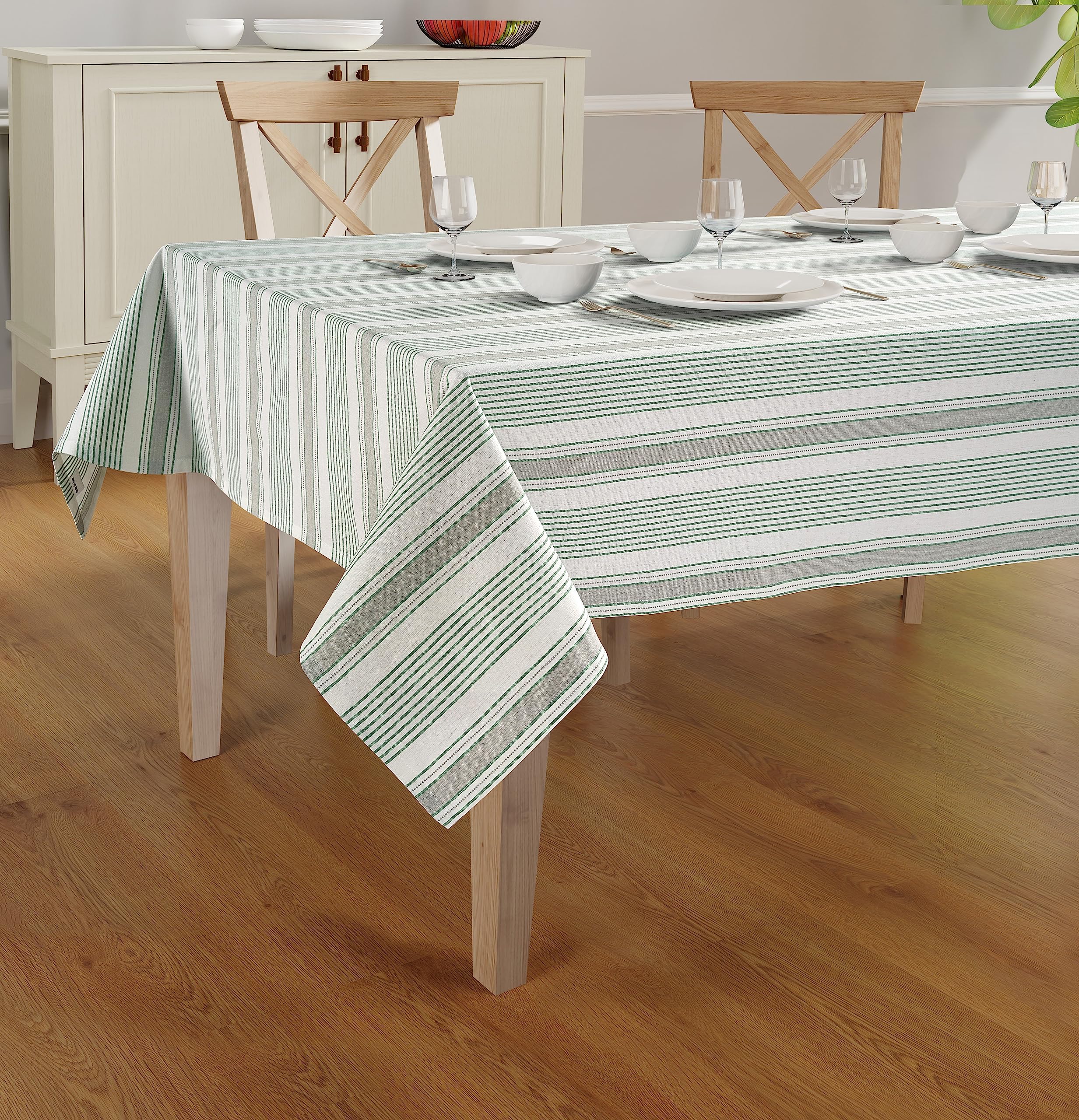 Casa De Lan Cotton Table Cloth - Rectangle Table Cover - Dobby Stripe Cover - Cotton Mitered Stitched - Table Covers For Kitchen