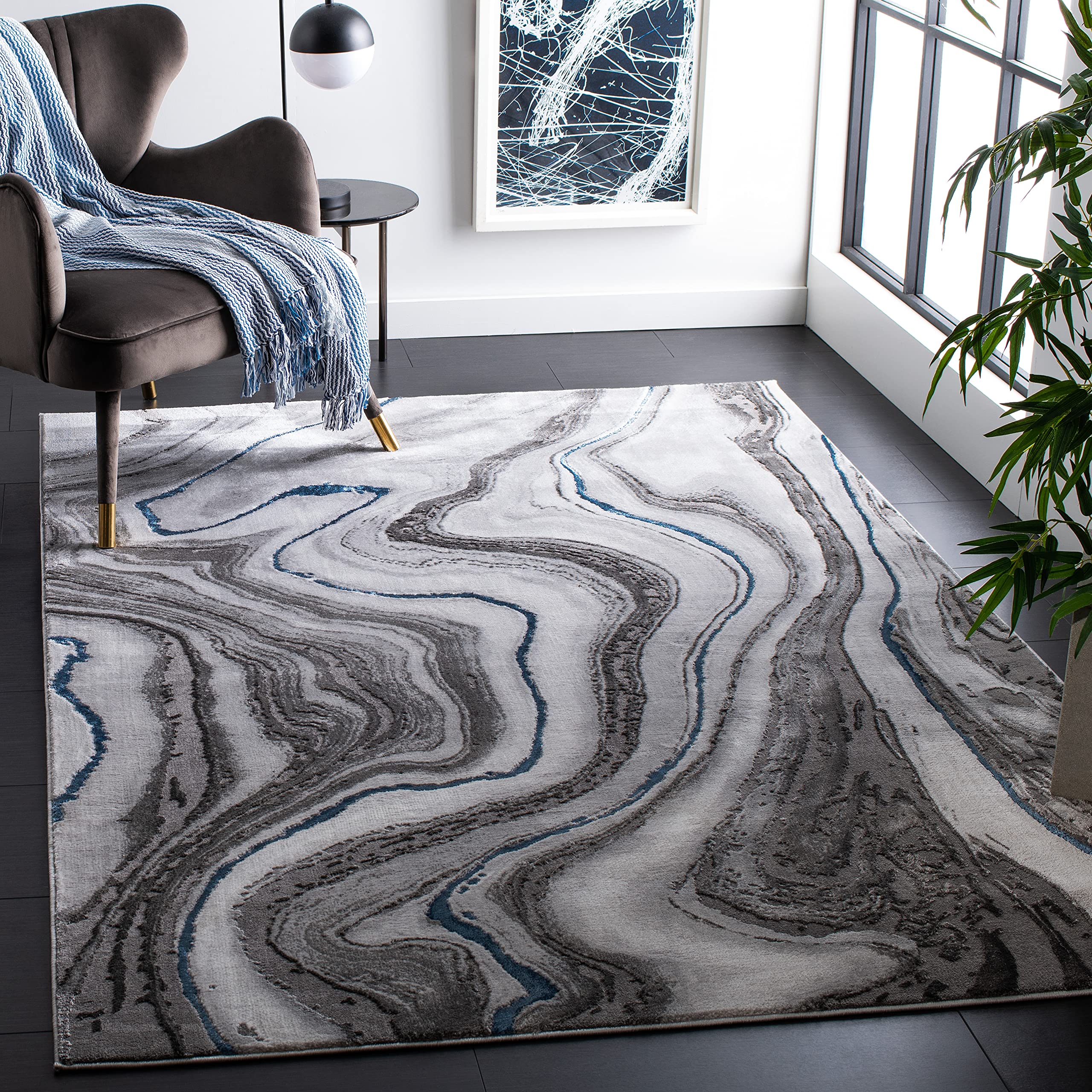 SAFAVIEH Craft Collection 53 Square Grey/Blue CFT819N Modern Abstract Non-Shedding Living Room Bedroom Area Rug