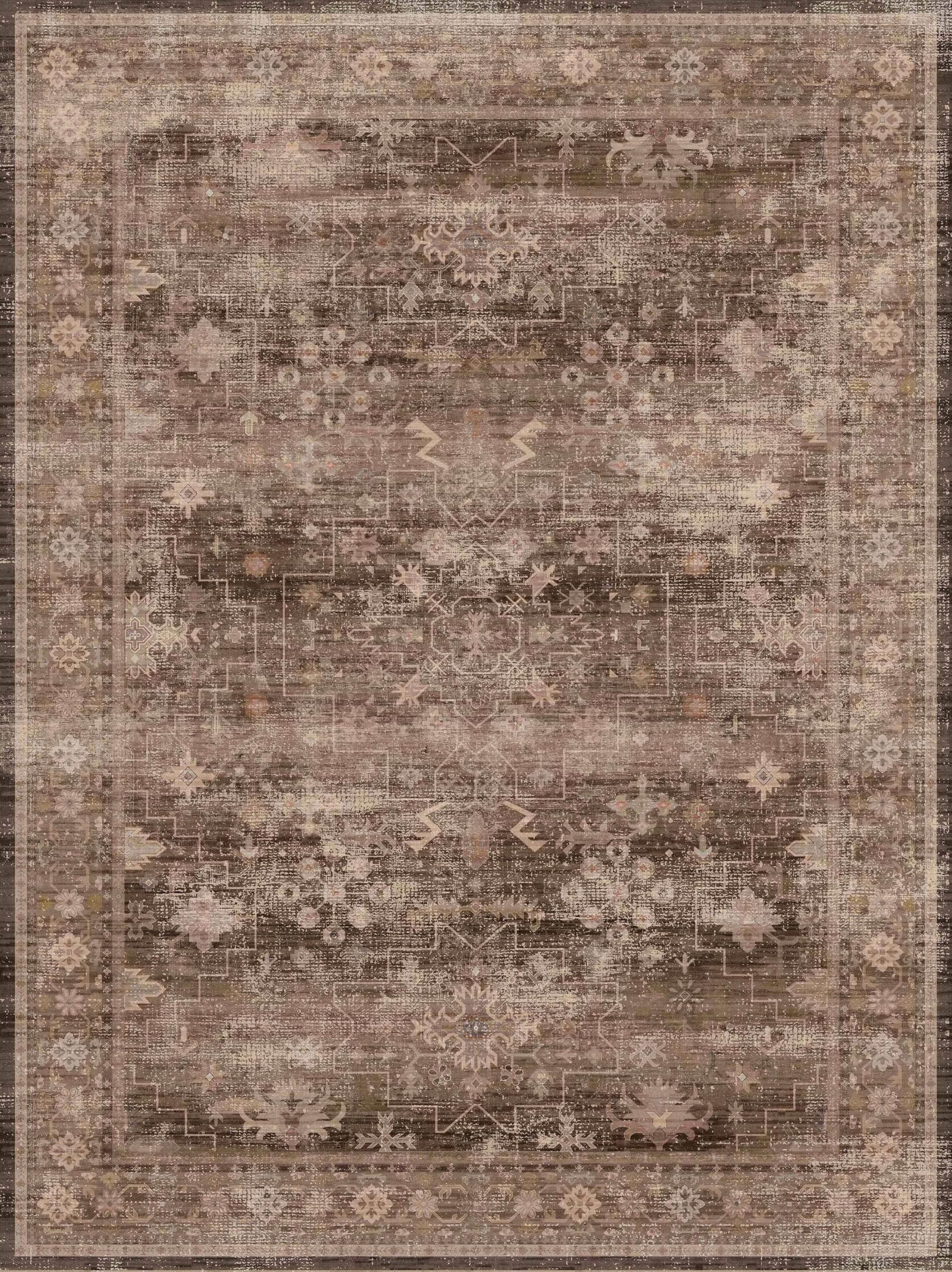 Hazo Haus Brown 9x12 Living Room Rug - Vintage Western Eclectic Unique Neutral Taupe, Washable Low Pile Non-Slip Large Area Rugs