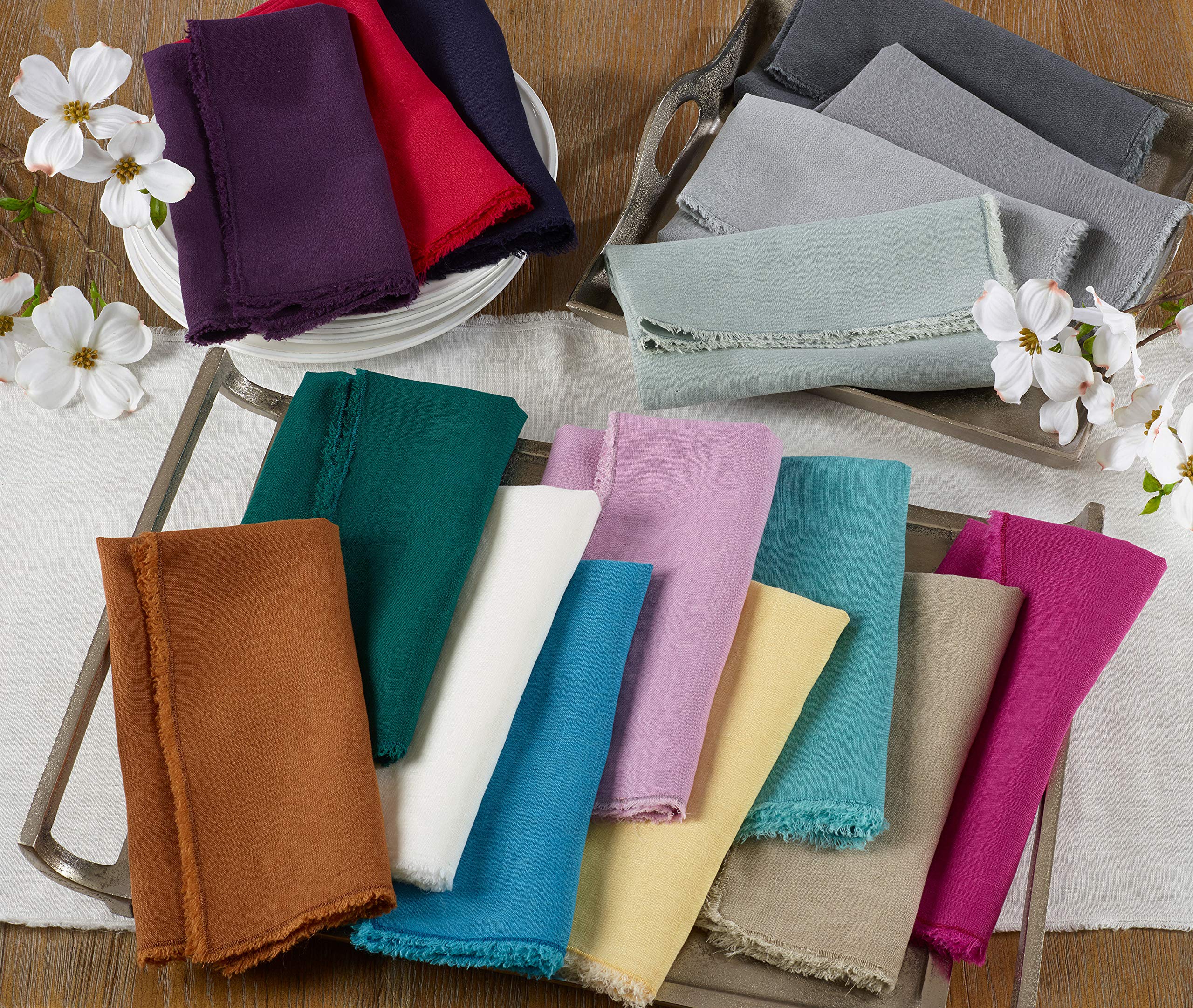 Saro Lifestyle Fringe Linen Table Napkin (Set Of 4), Terracotta, 20''