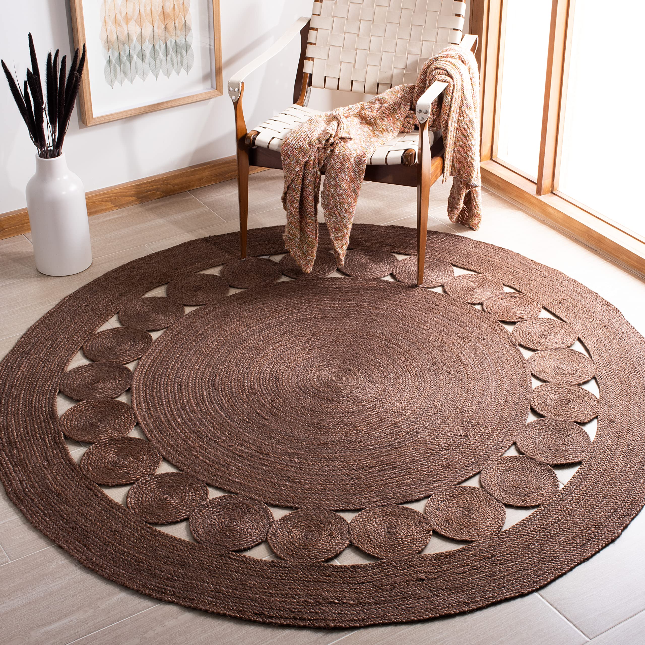 SAFAVIEH Natural Fiber Round Collection 6 Round Brown NF364T Handmade Boho Charm Farmhouse Jute Area Rug