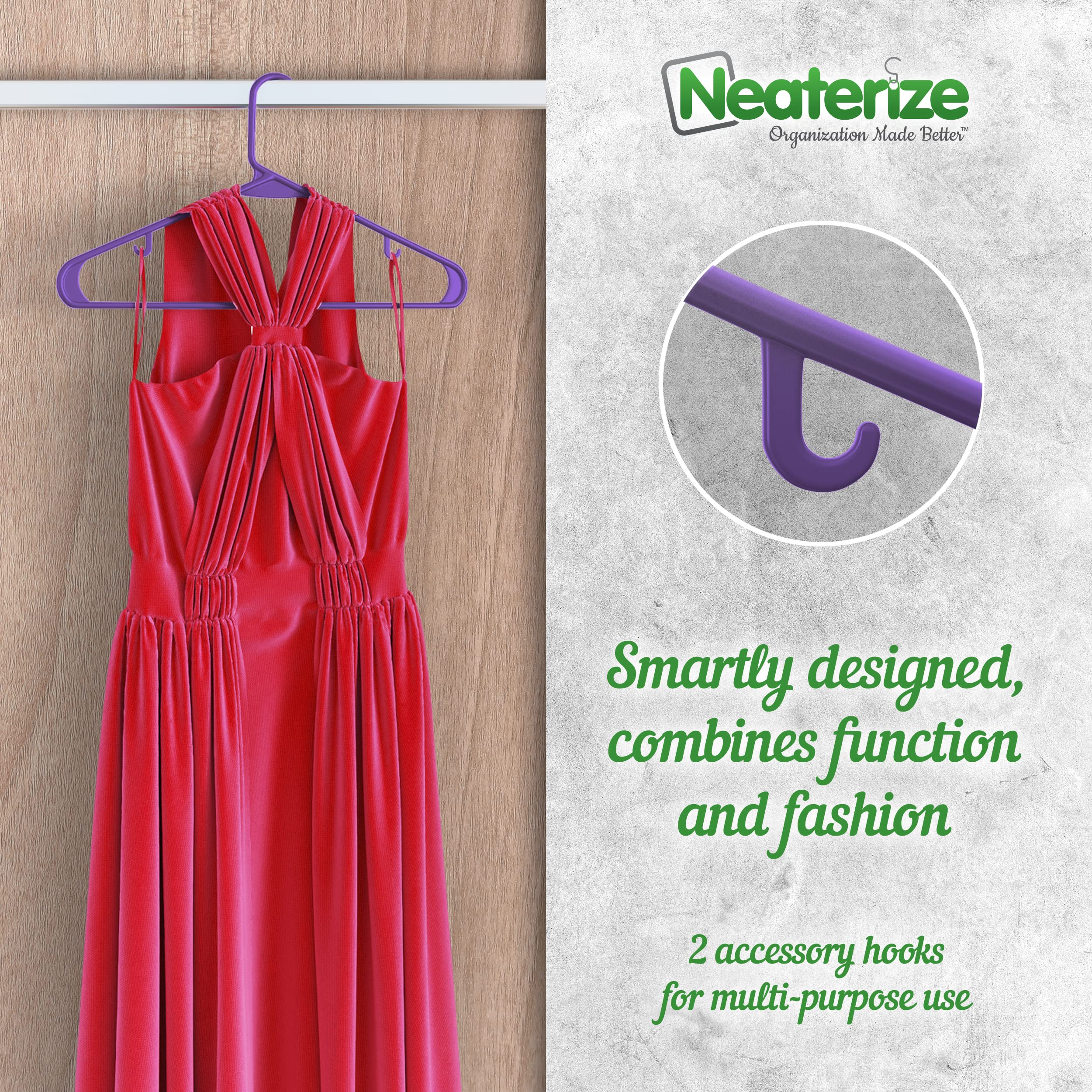 Clothes Hangers Plastic 20 Pack - Purple Plastic Hangers - Makes The Perfect Coat Hanger And General Space Saving Clothes Hanger