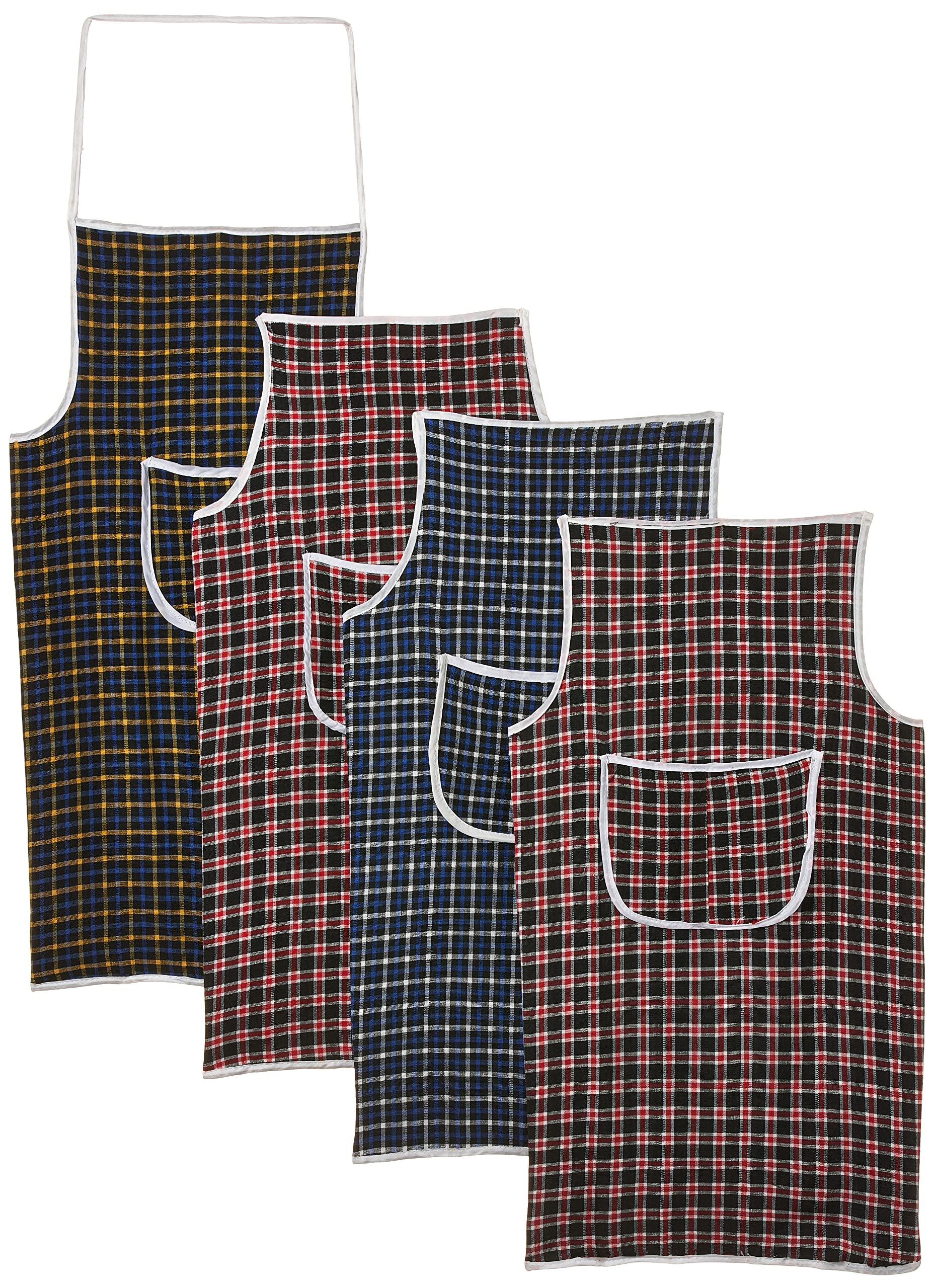 Kuber Industries Checkered Design 4 Pieces Cotton Kitchen Apron With Front Pocket (Multi)Ctktc32670