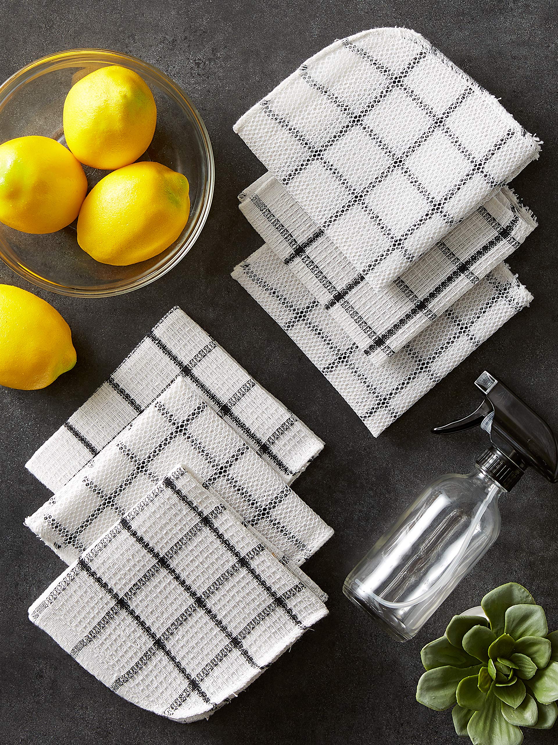 Dii Scrubber Dishcloths Collection Windowpane Dishrag Set, 12X12, White/Black Stripe, 6 Piece