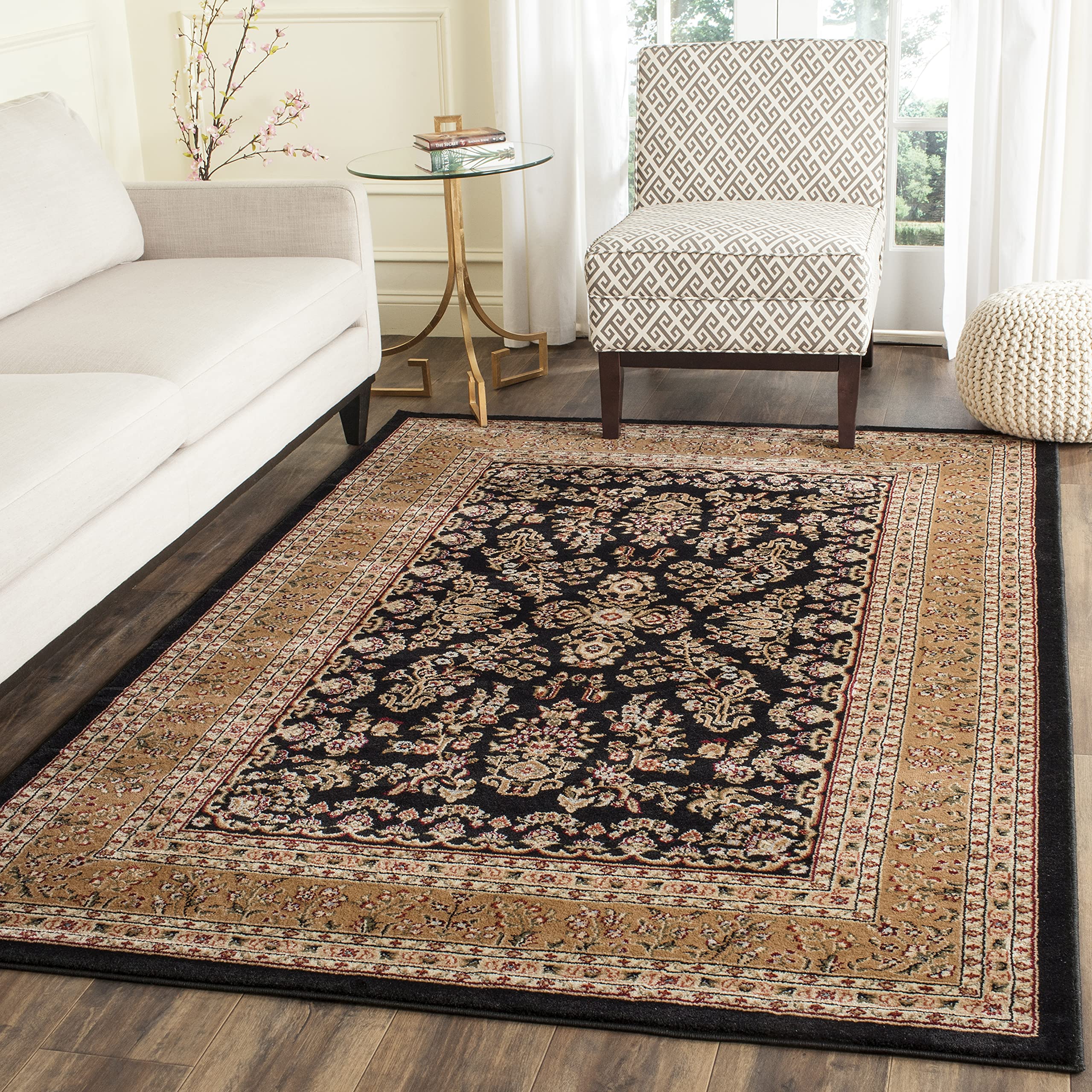 SAFAVIEH Lyndhurst Collection Accent Rug - 4 x 6, Black & Tan, Traditional Oriental Design, Non-Shedding & Easy Care, Ideal fo