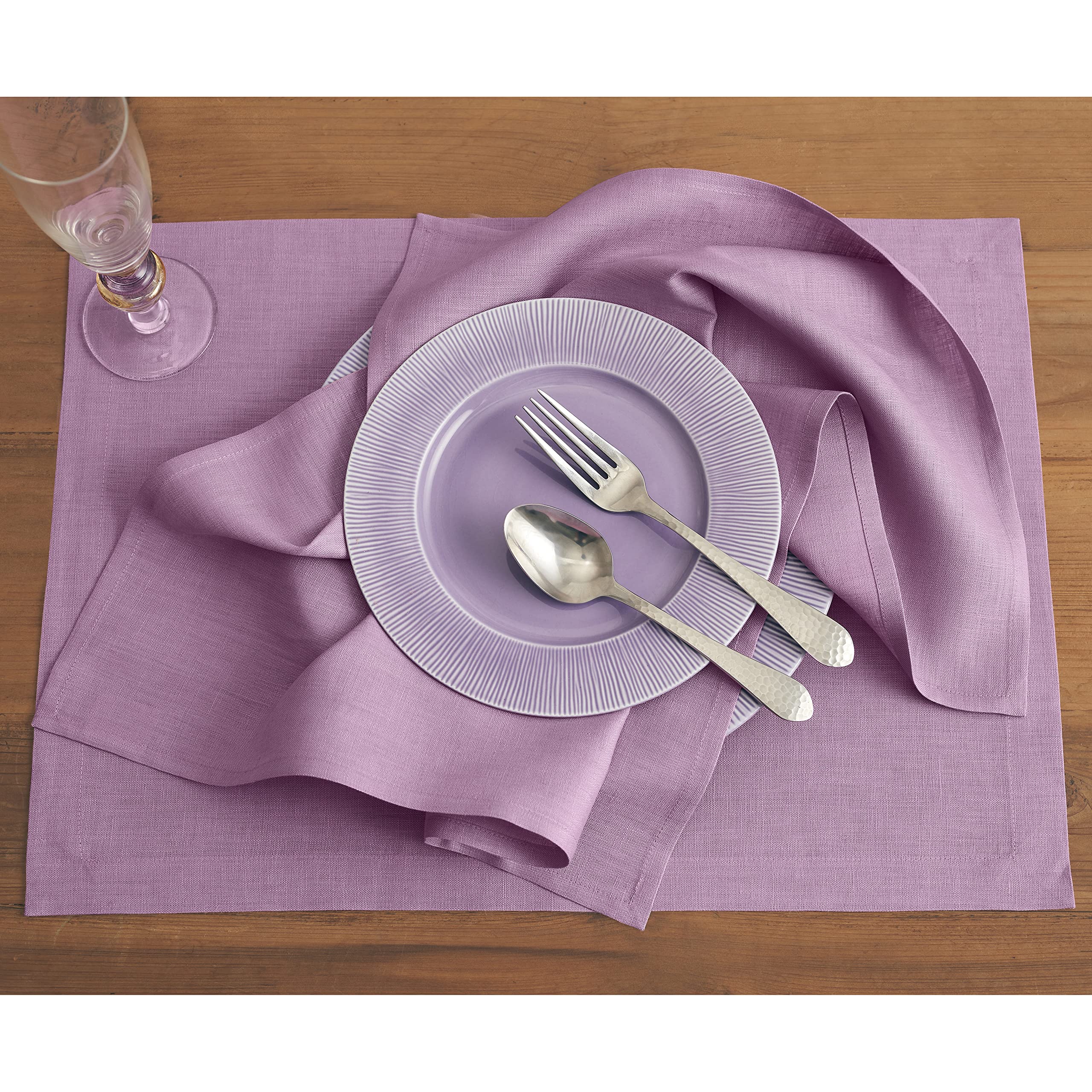 Solino Home Linen Placemats 19'' L X 14'' W Inch - 100% Pure Linen Violet Cloth Placemats Set Of 4 - Fete, Washable Fabric Place