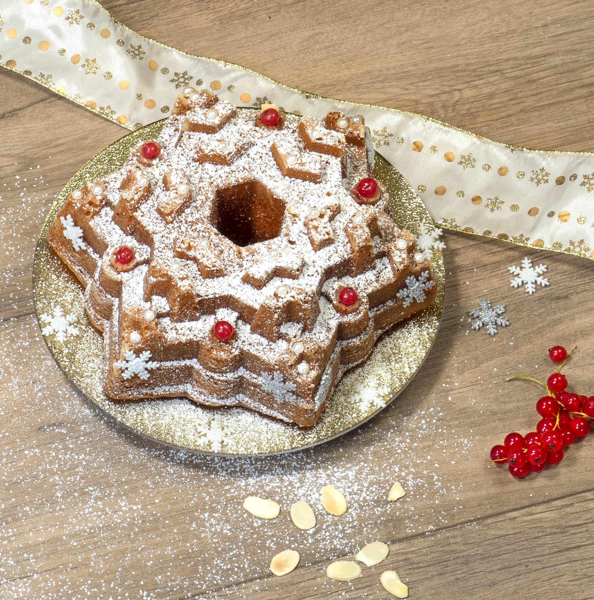 Red Co. 8 Cup Non Stick Cast Aluminum 9.5 Inch Snowflake Cake Baking Pan, Copper Finish