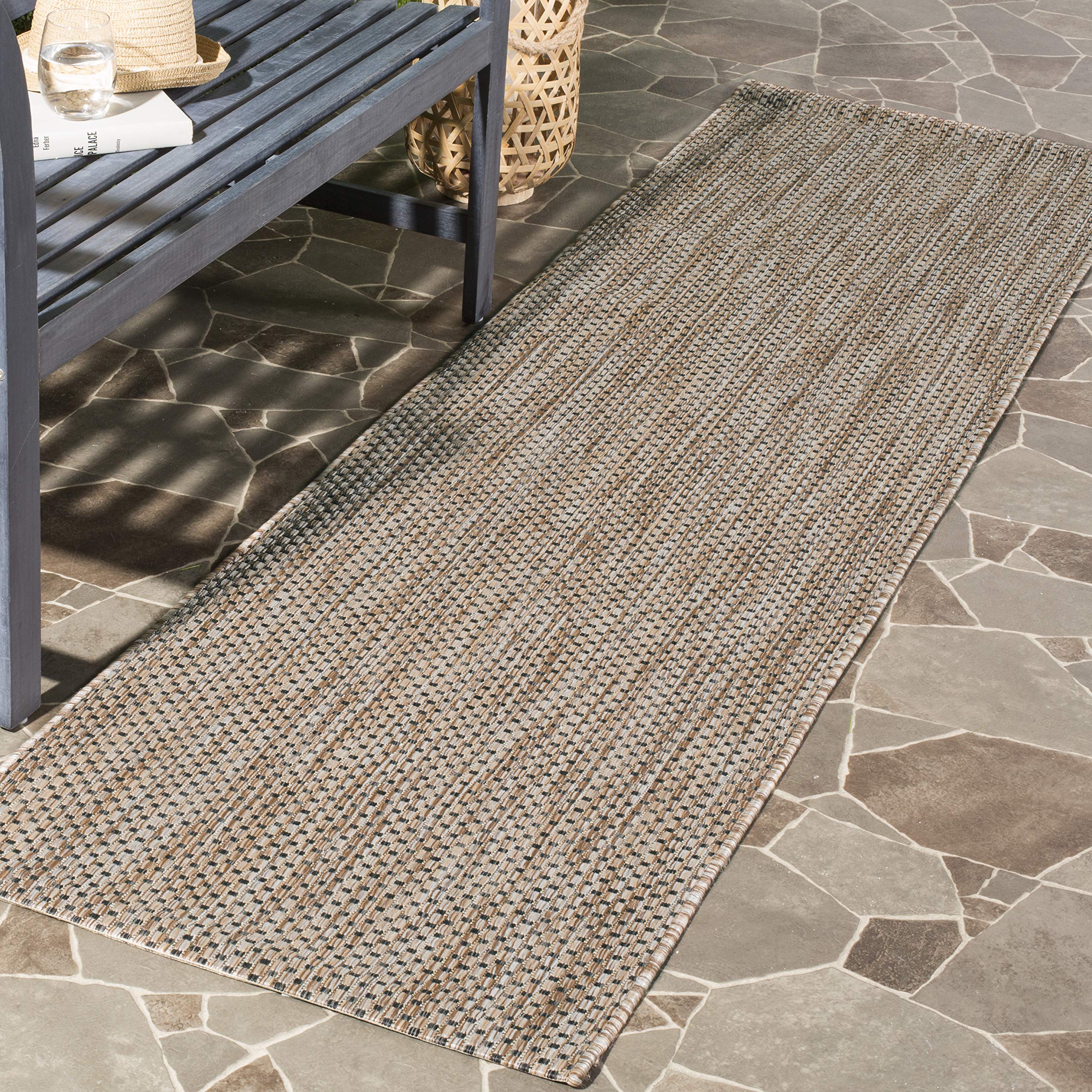 SAFAVIEH Courtyard Collection Runner Rug - 23 x 14, Natural & Black, Non-Shedding & Easy Care, Indoor/Outdoor & Washable-Idea
