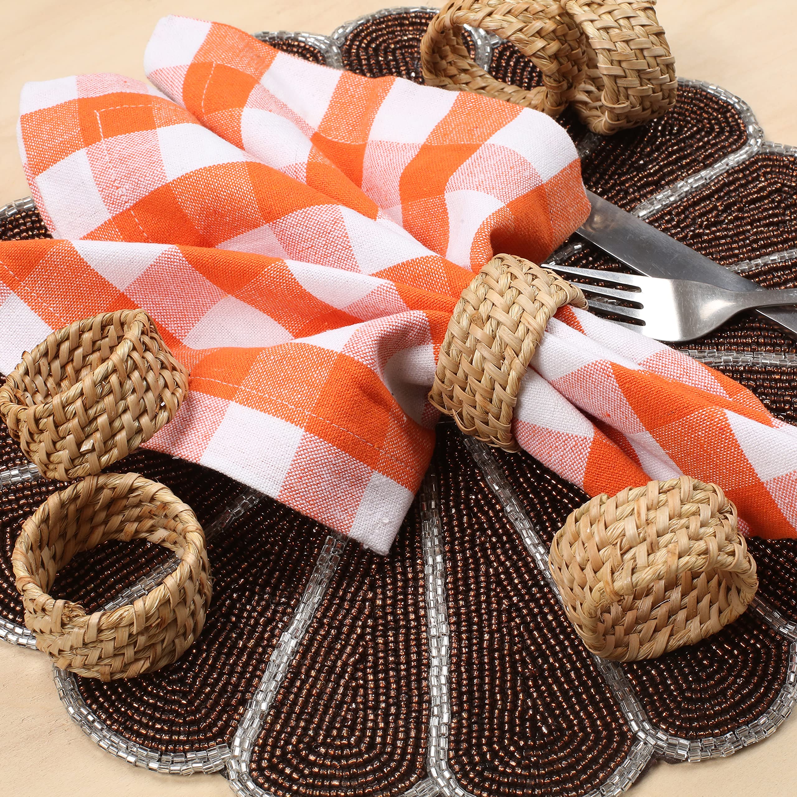 Alpha Living Home Rattan Napkin Rings Set Of 12, Napkin Ring Holder For Thanksgiving, Christmas, Party Decoration, Dinning Table