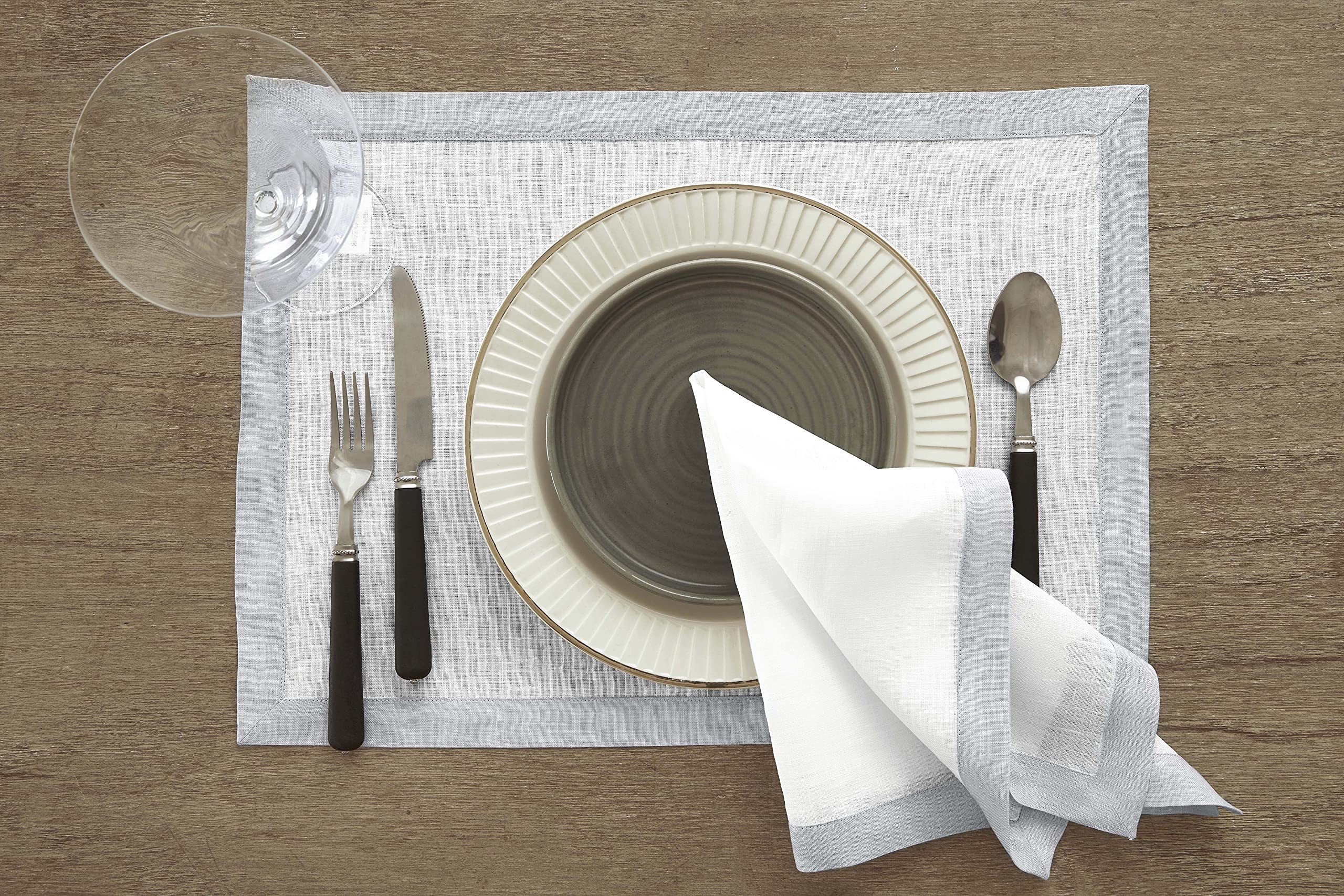 Solino Home Linen Classic Placemats 14 x 19 Inch - 100% Pure Linen Soft Grey and White Placemats for Spring  Summer  Mother
