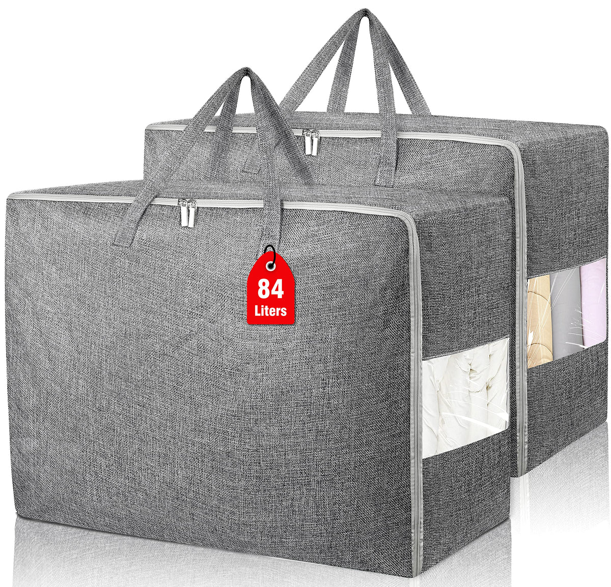 2Pack 84L Large Storage Bags, Folding Moving Comforter Blanket Storage Bags Closet Organizers and Storage Containers with Strong