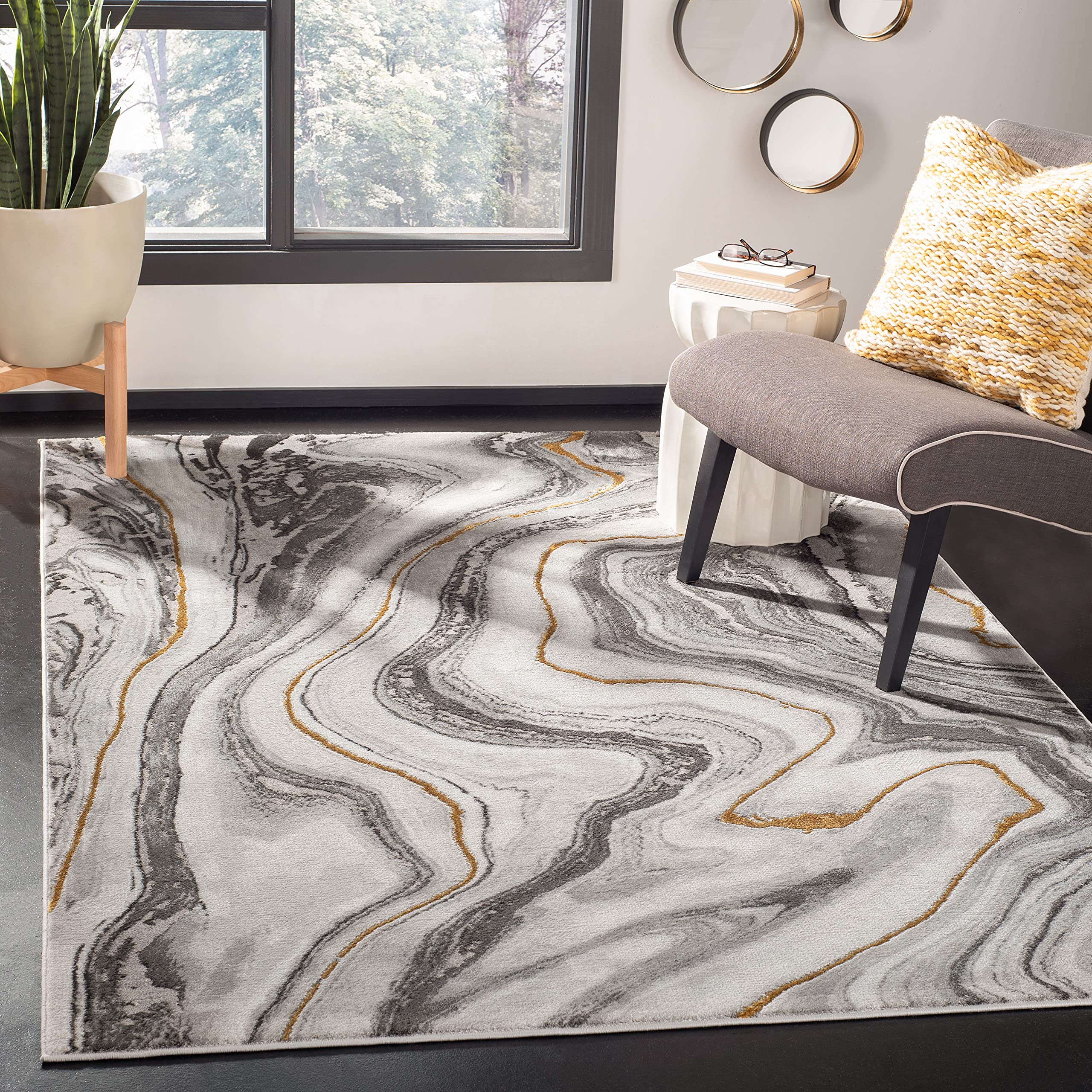 SAFAVIEH Craft Collection Area Rug - 53 x 76, Grey & Gold, Modern Abstract Design, Non-Shedding & Easy Care, Ideal for High Tr
