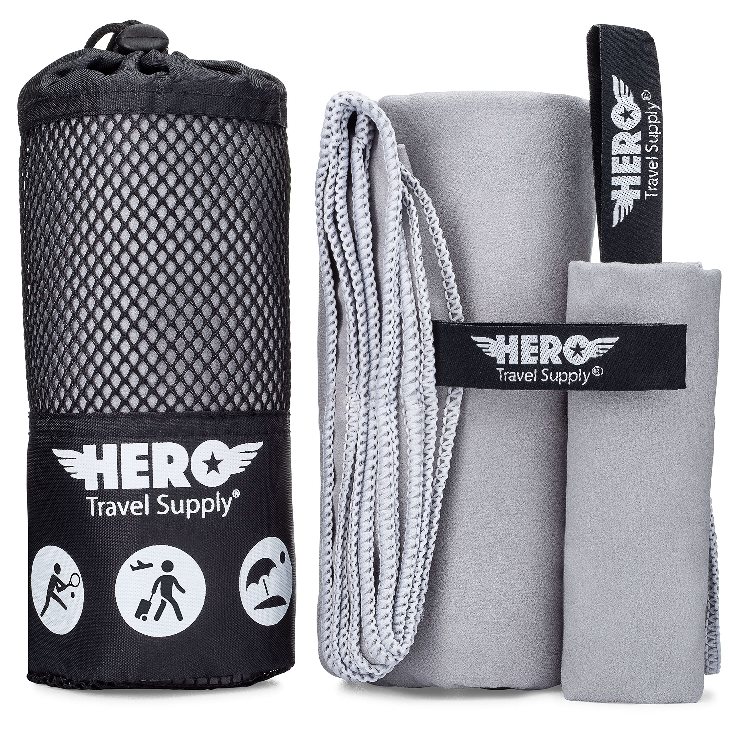 Hero Microfiber Travel Towel Compact for Travel (Grey, 24 x 48)