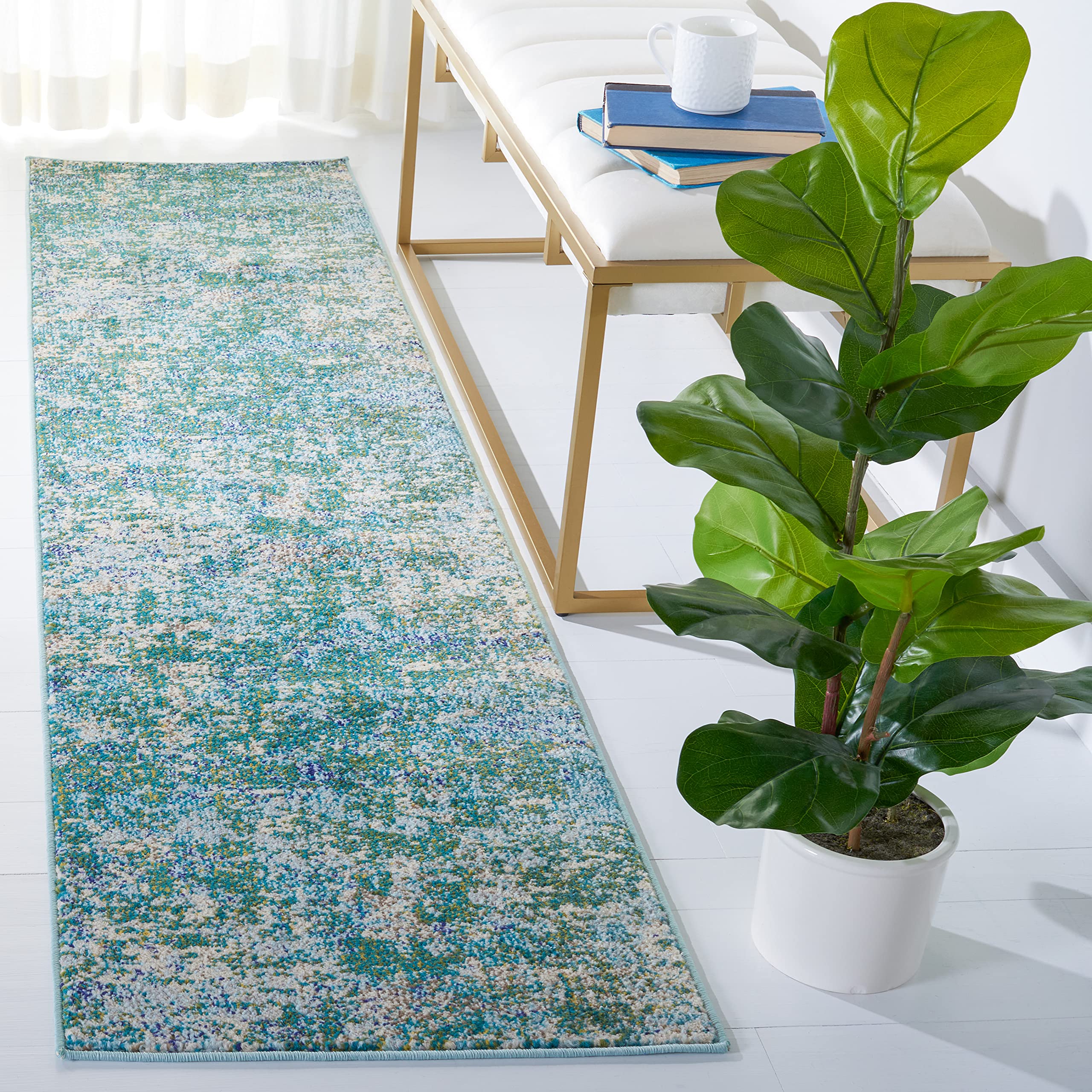 SAFAVIEH Madison Collection 22 x 12 GreenTurquoise MAD471Y Modern Abstract Non-Shedding Entryway Foyer Living Room Kitchen Run