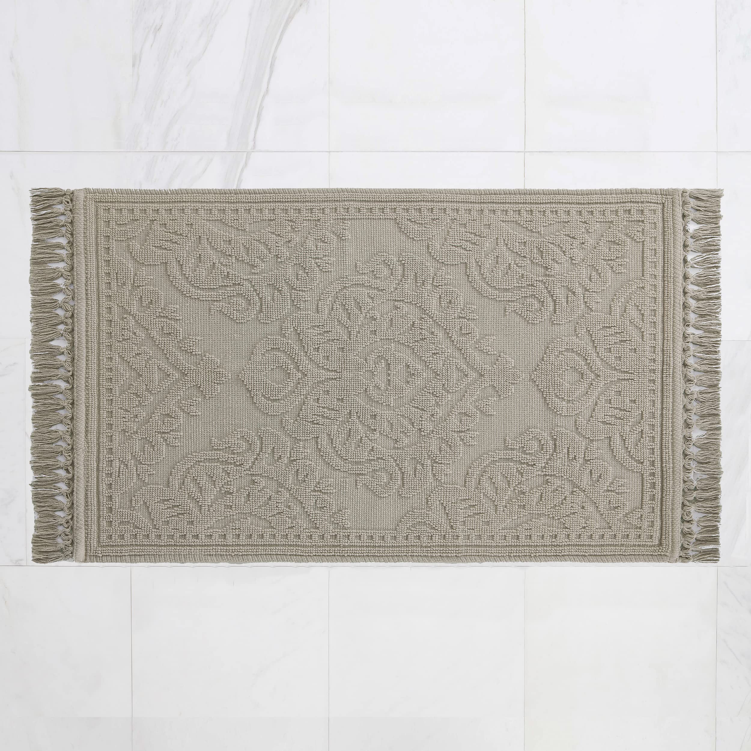 Jean Pierre - Ricardo Bath Mat, Woven Fringe Bathroom Rugs, 100% Cotton, Premium Bathroom Decor - Measures 21'' X 41'' - Linen