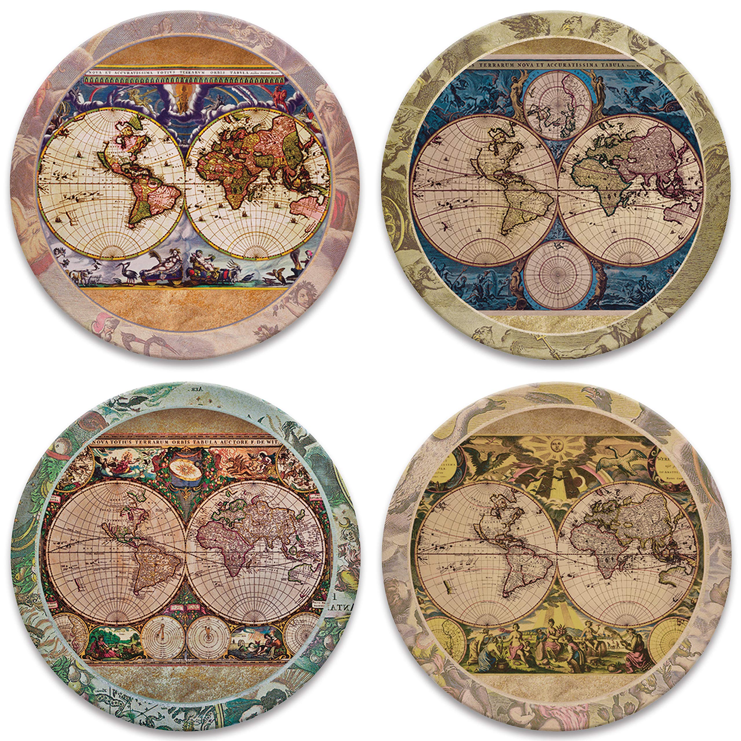 Coasterstone Absorbent Stone Coasters Vintage Old World Maps, Traditional Decor, 4-1/4-Inch