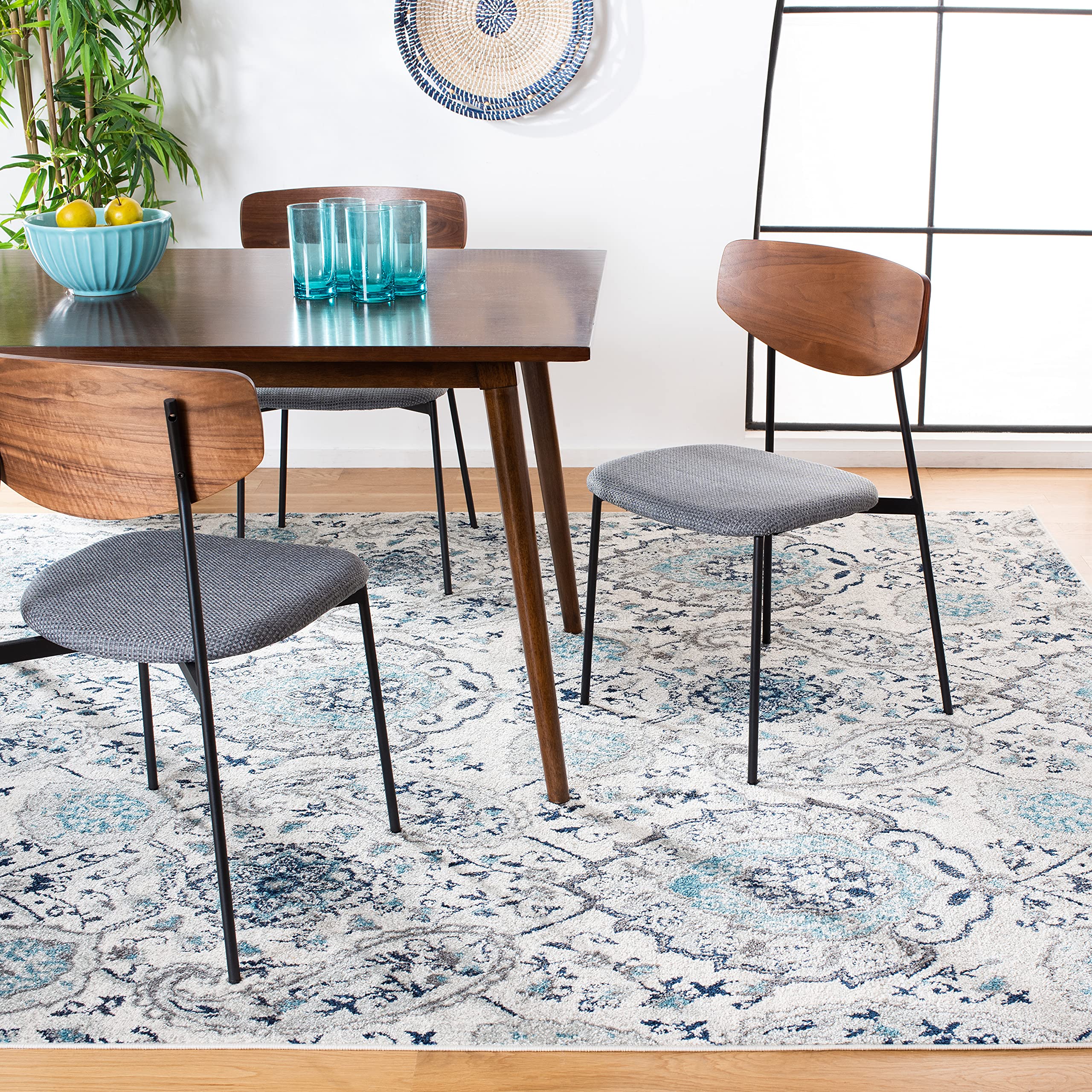 SAFAVIEH Madison Collection Area Rug - 12 Square, Cream & Light Grey, Boho Chic Glam Paisley Design, Non-Shedding & Easy Care,