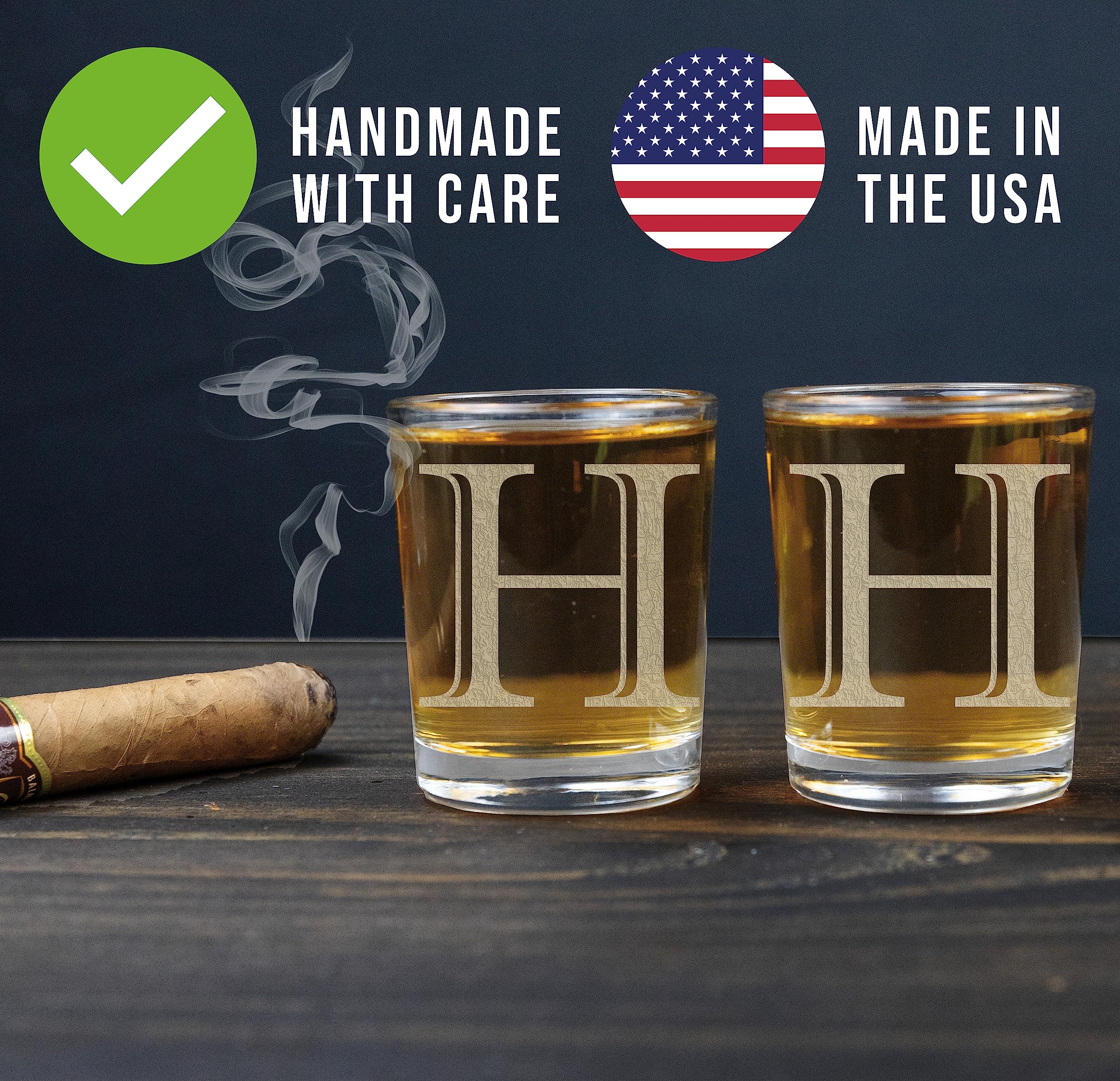 2Pk Etched Monogram 2.5Oz Shot Glasses (Letter H) A-Z Personalized Shot Glass, Custom Shot Glasses,Set Of Two Shot Glasses, Init
