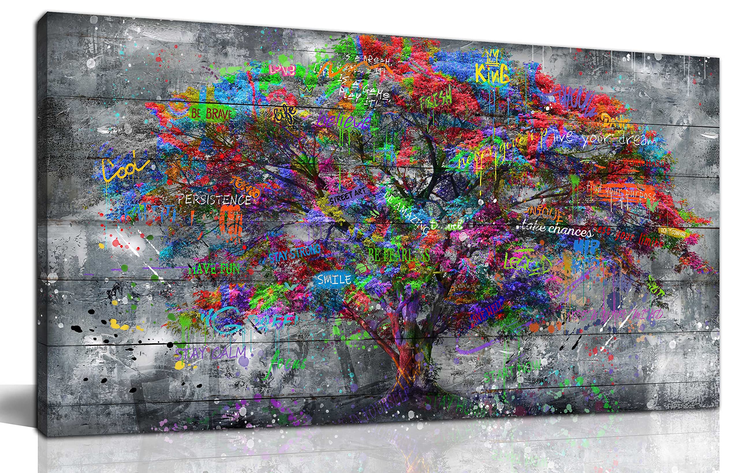 Sixttart Tree Of Life- Forest- Abstract Canvas Wall Art For Living Room Graffiti Art Ready To Hang Size 40'' X 20''