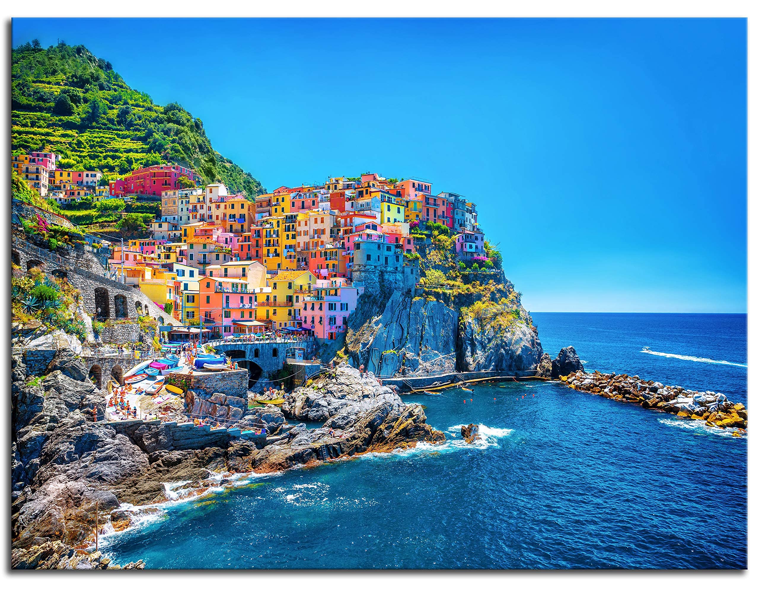 Nan Wind Modern Canvas Painting Wall Art Cityscape Traditional Port Mediterranean Sea Cinque Terre Italy Coast Landscape Print O