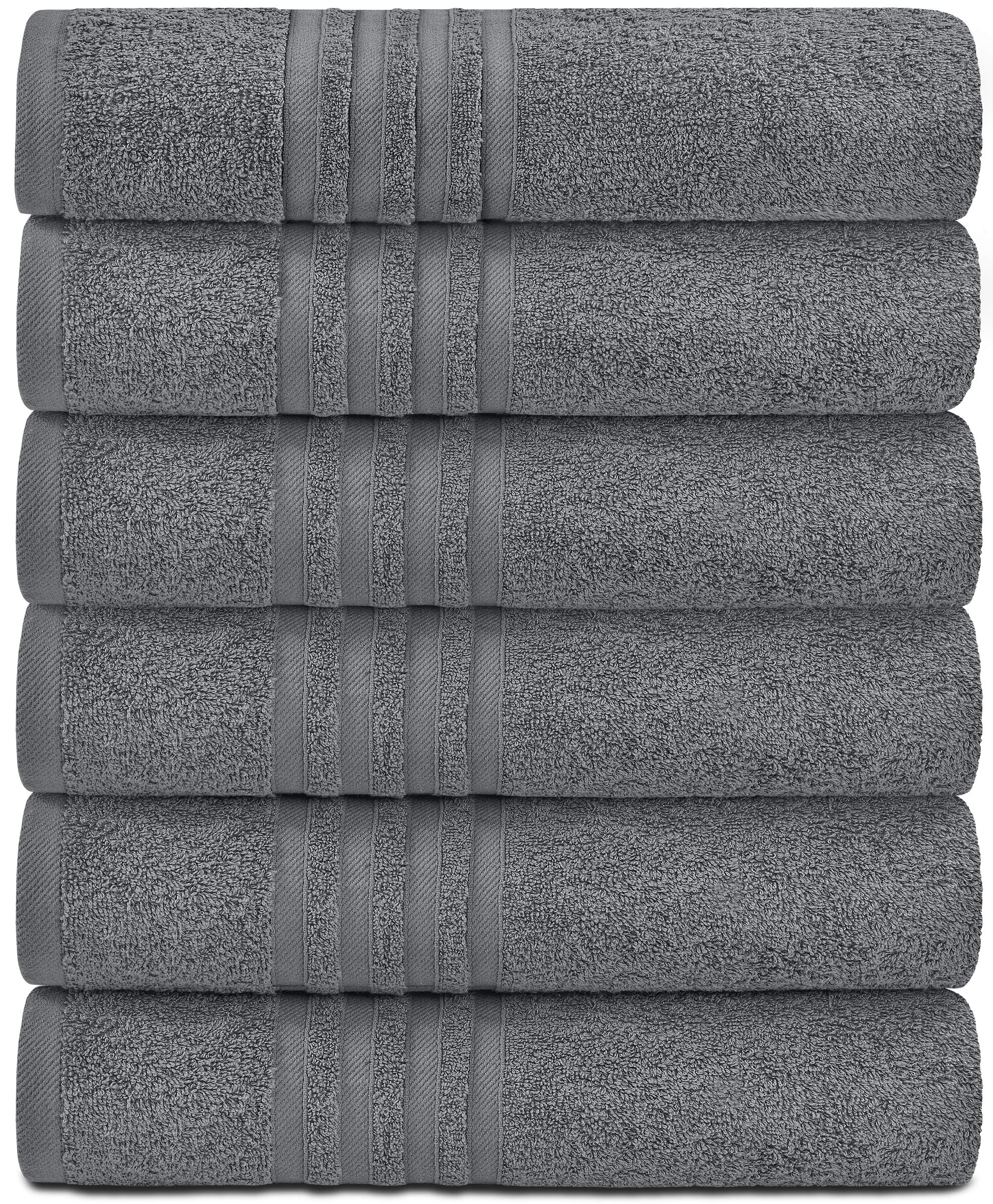 White Classic Wealuxe Grey Towels For Bathroom 6 Pack, Cotton Bath Towel Set For Hotel, Gym, Spa, Soft Extra Absorbent Quick Dry