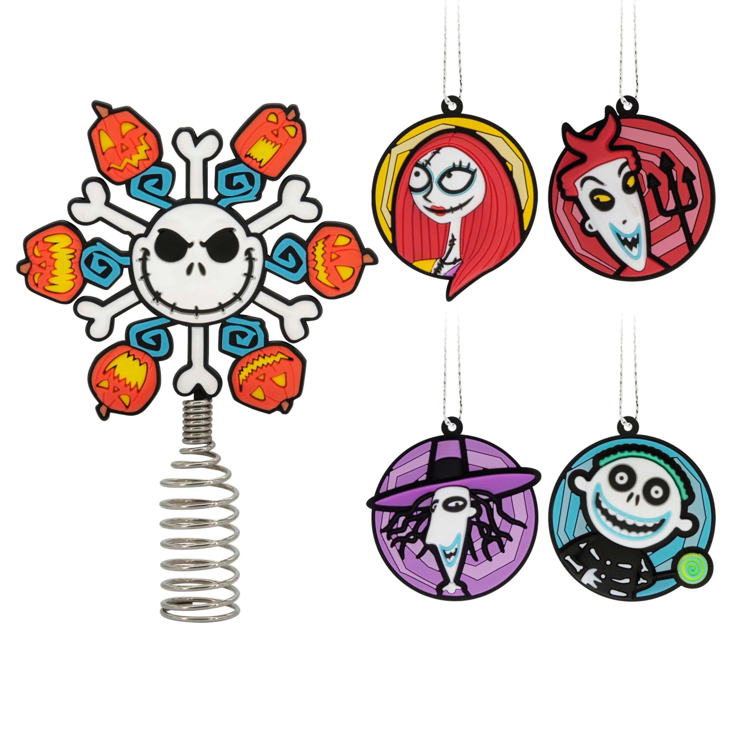 Hallmark Disney Tim Burtons Nightmare Before Christmas 5 Miniature Christmas Tree Topper and Mini Ornaments, Set of 5, Shatterp