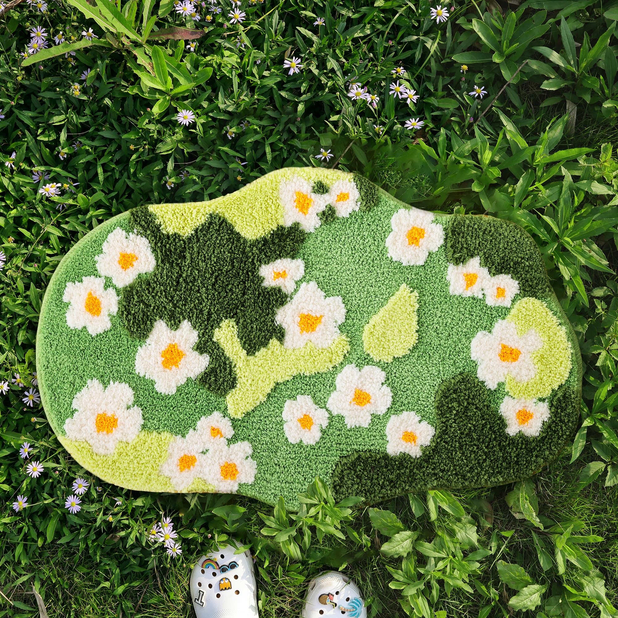 Yikush Bathroom Rugs For Living Room Green Moss Rug Cute Bath Mat With Small Flower Non Slip Bath Mats For Bathroom Floral Washa