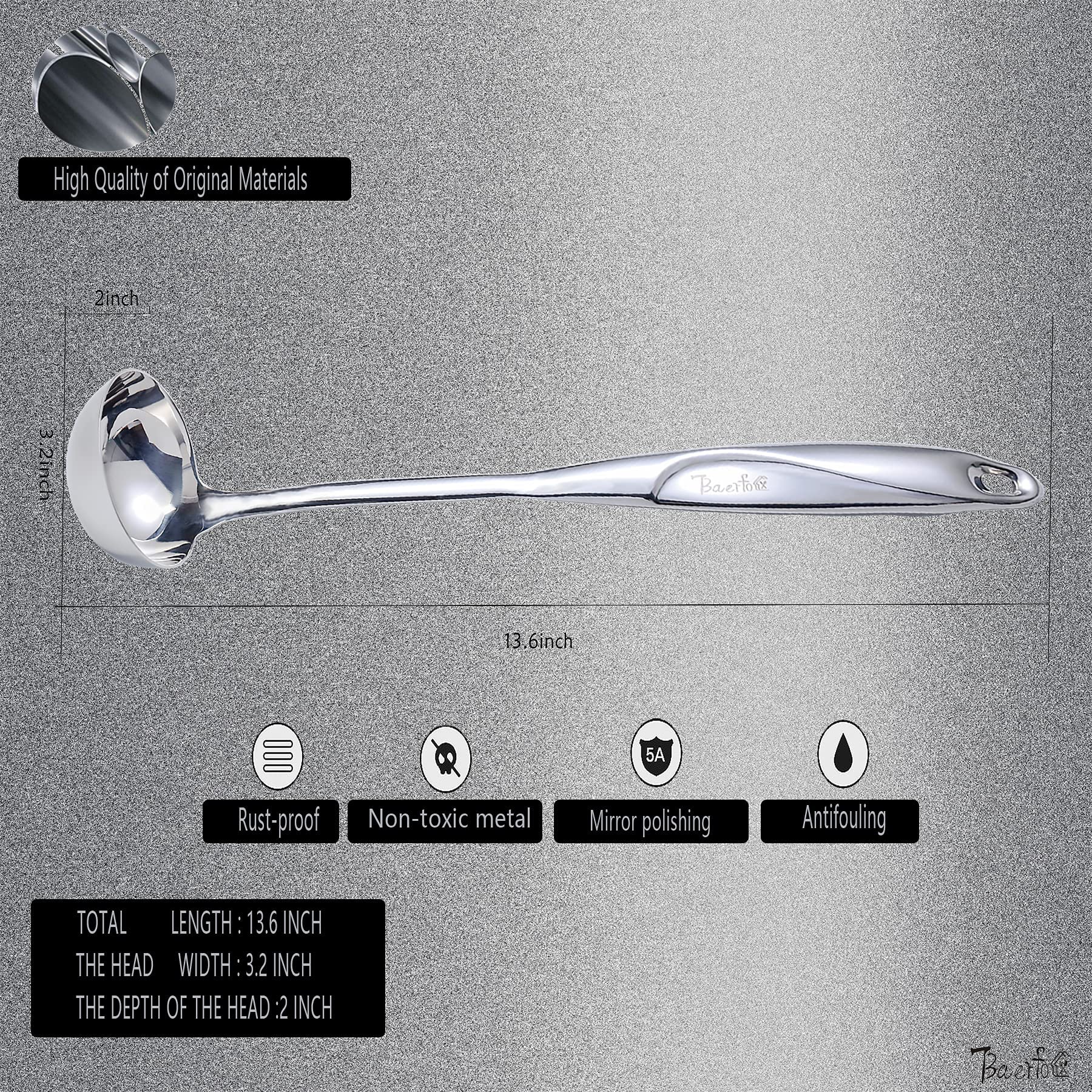 Baerfo High Grade Kitchen Ladle, Soup Ladle,Cooking Ladle For Soup,Heat-Proof Design Of Hollow Handle,Stainless Steel Ladle For
