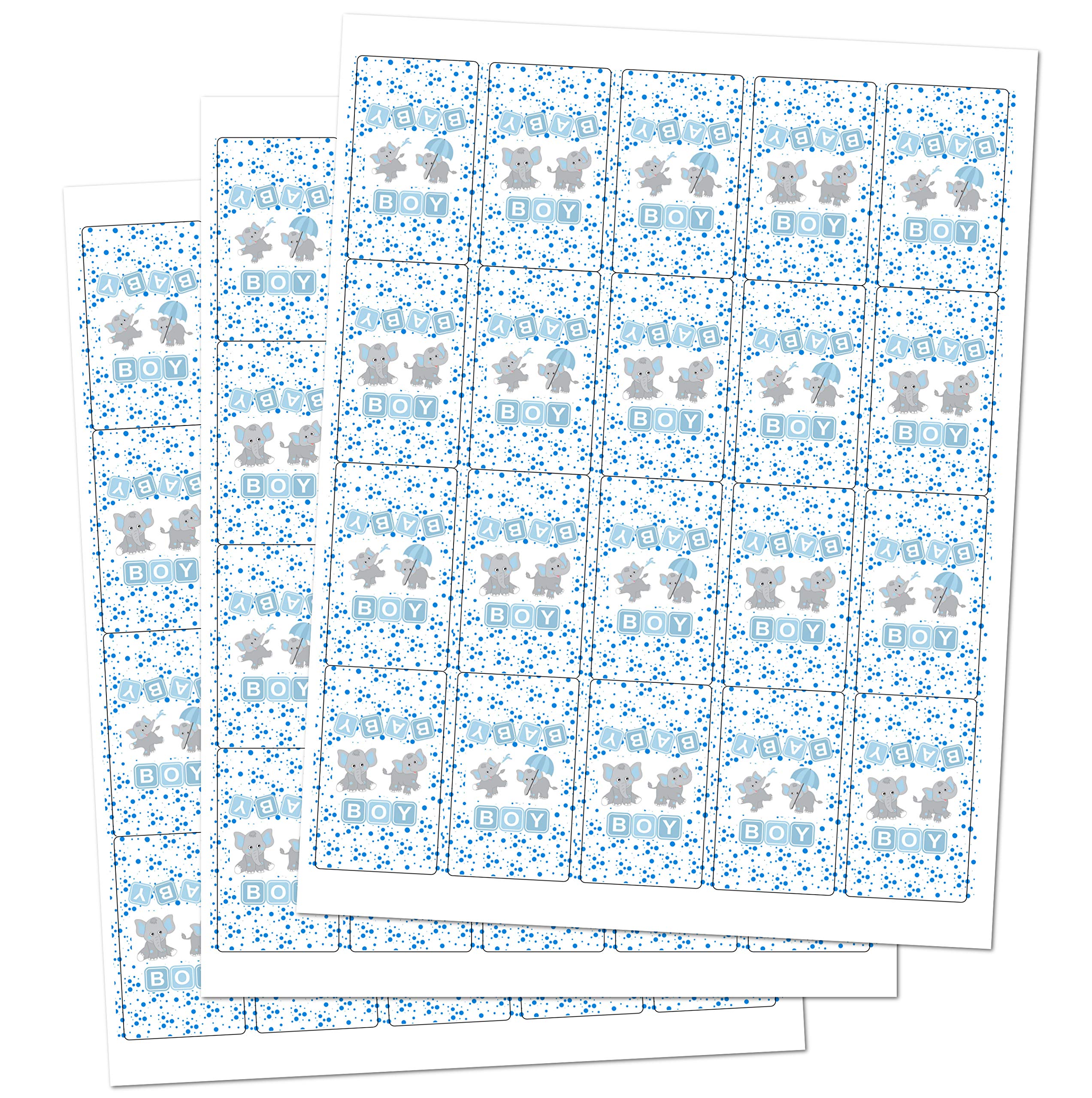 60 Elephants Blue Boy Baby Shower Miniatures Candy Bar Wrapper, Its A Boy Baby Shower Mini Candy Bar Stickers, Blue Decorations,
