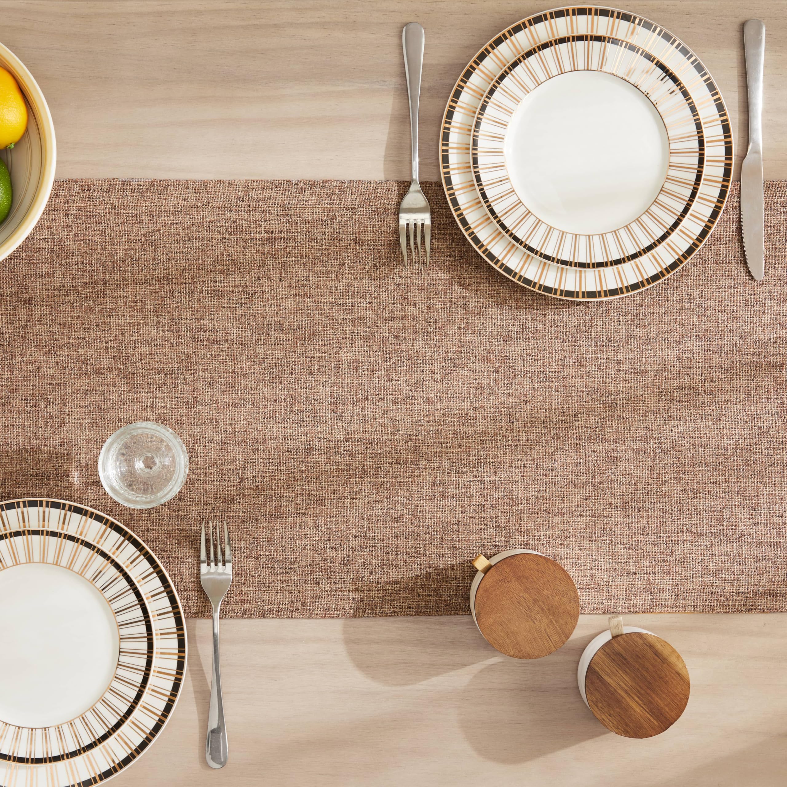 ZeeMart Burlap Style Farmhouse Table Runners 108 Inches Long  Brown Rustic Woven Coffee Table Runner for Everyday Use  14x108 Inches  Brown