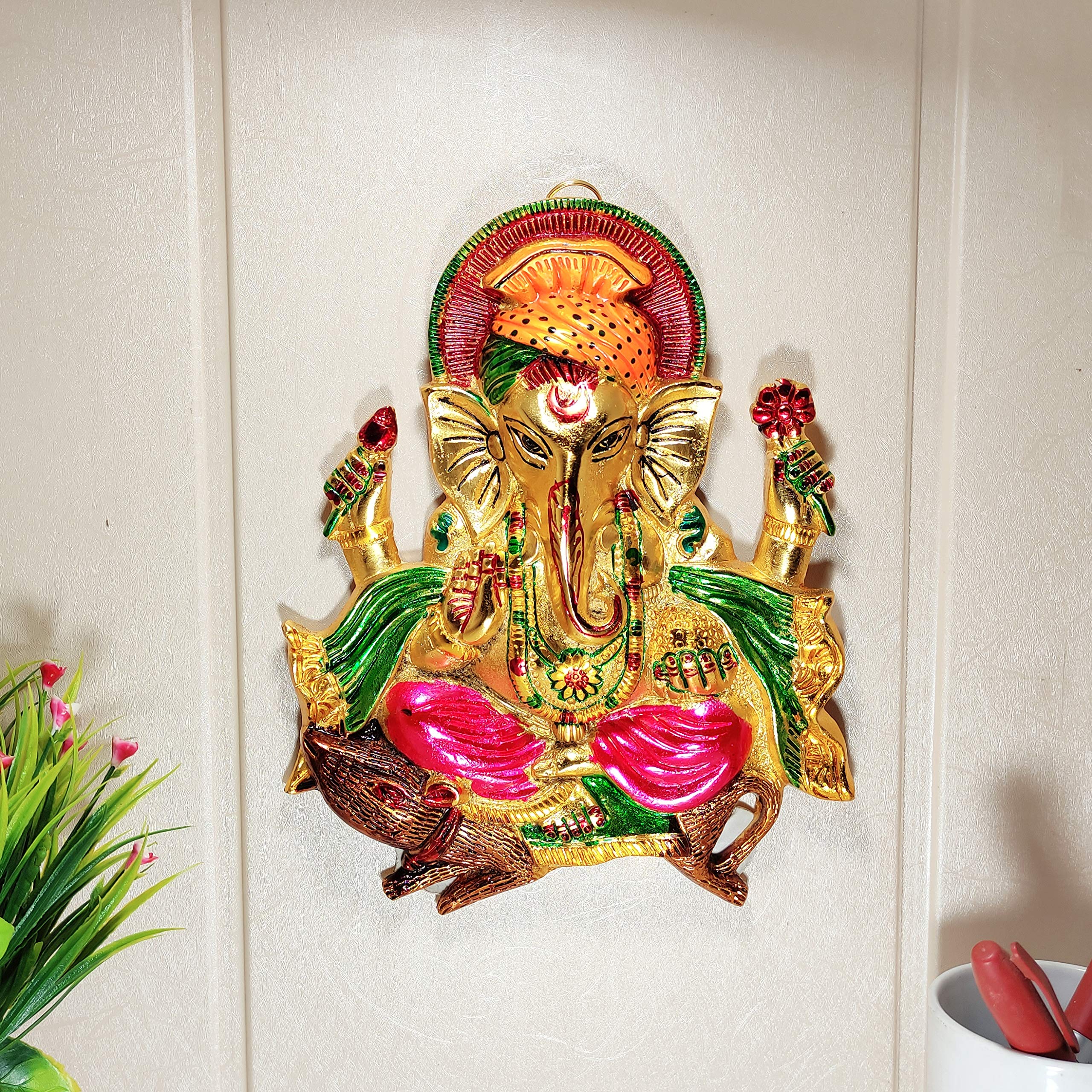 KridayKraft Metal Ganesha ji Statue,Ganpati Wall Hanging Sculpture Lord Ganesh Idol Lucky Feng Shui Wall Decor Your Home, Office