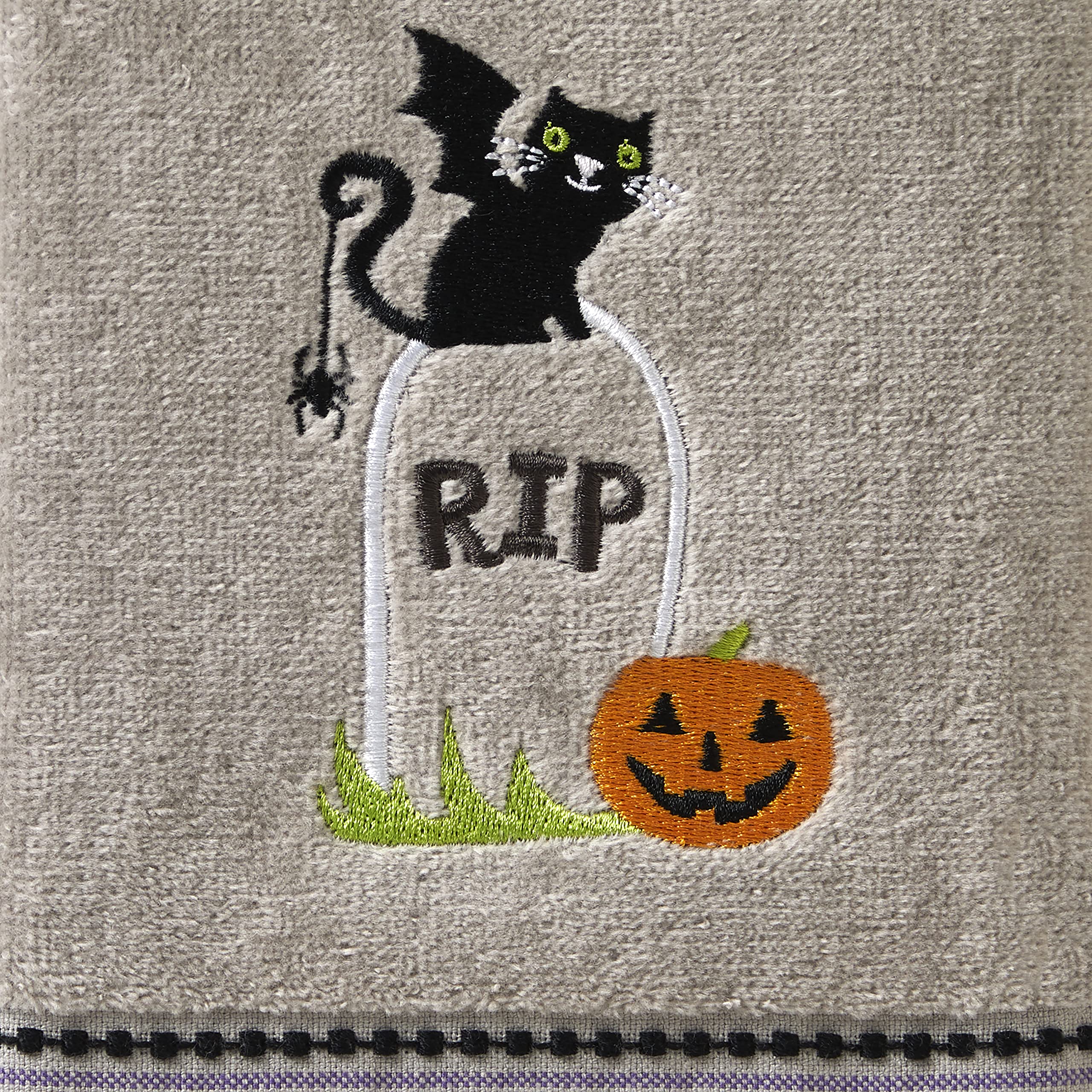Skl Home Halloween Graveyard Cat Hand Towel Set For Bath/Kitchen/Bar & Gift, 2 Count