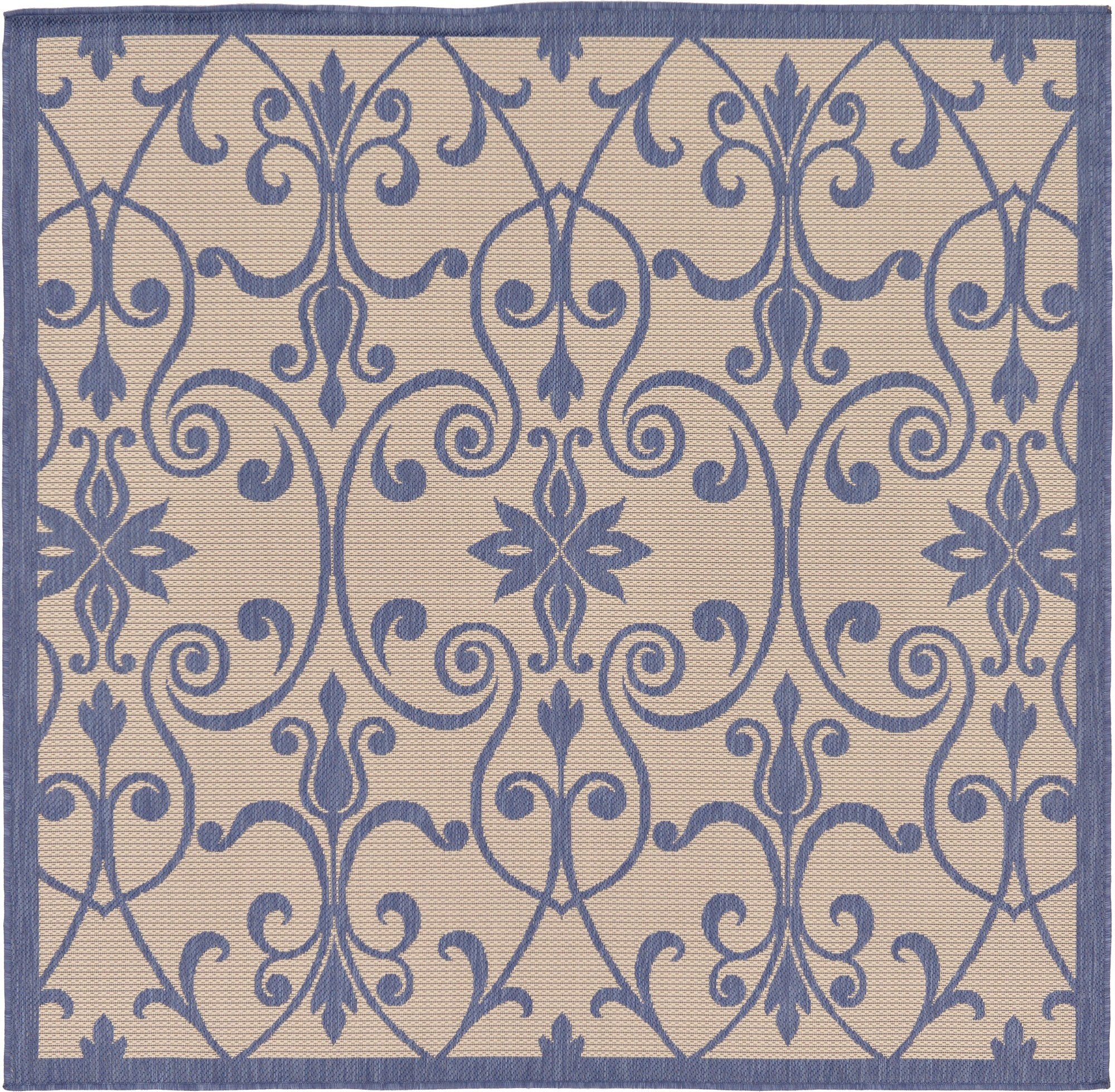 Unique Loom Outdoor Botanical Collection Area Rug - Gate (6 1 Square, Blue/ Beige)