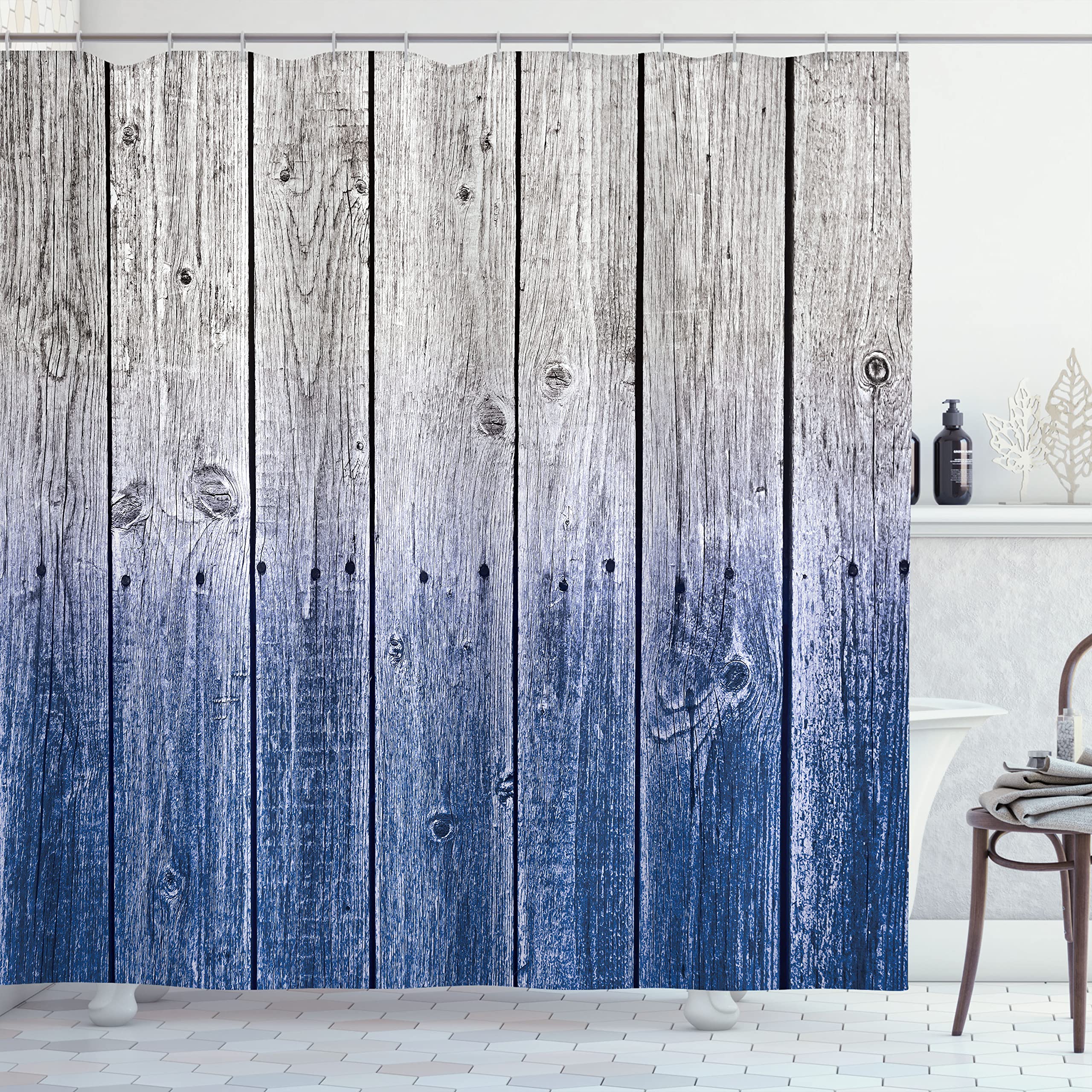 Ambesonne Rustic Shower Curtain, Wood Panels Background With Digital Tones Effect Country House Image, Cloth Fabric Bathroom Dec