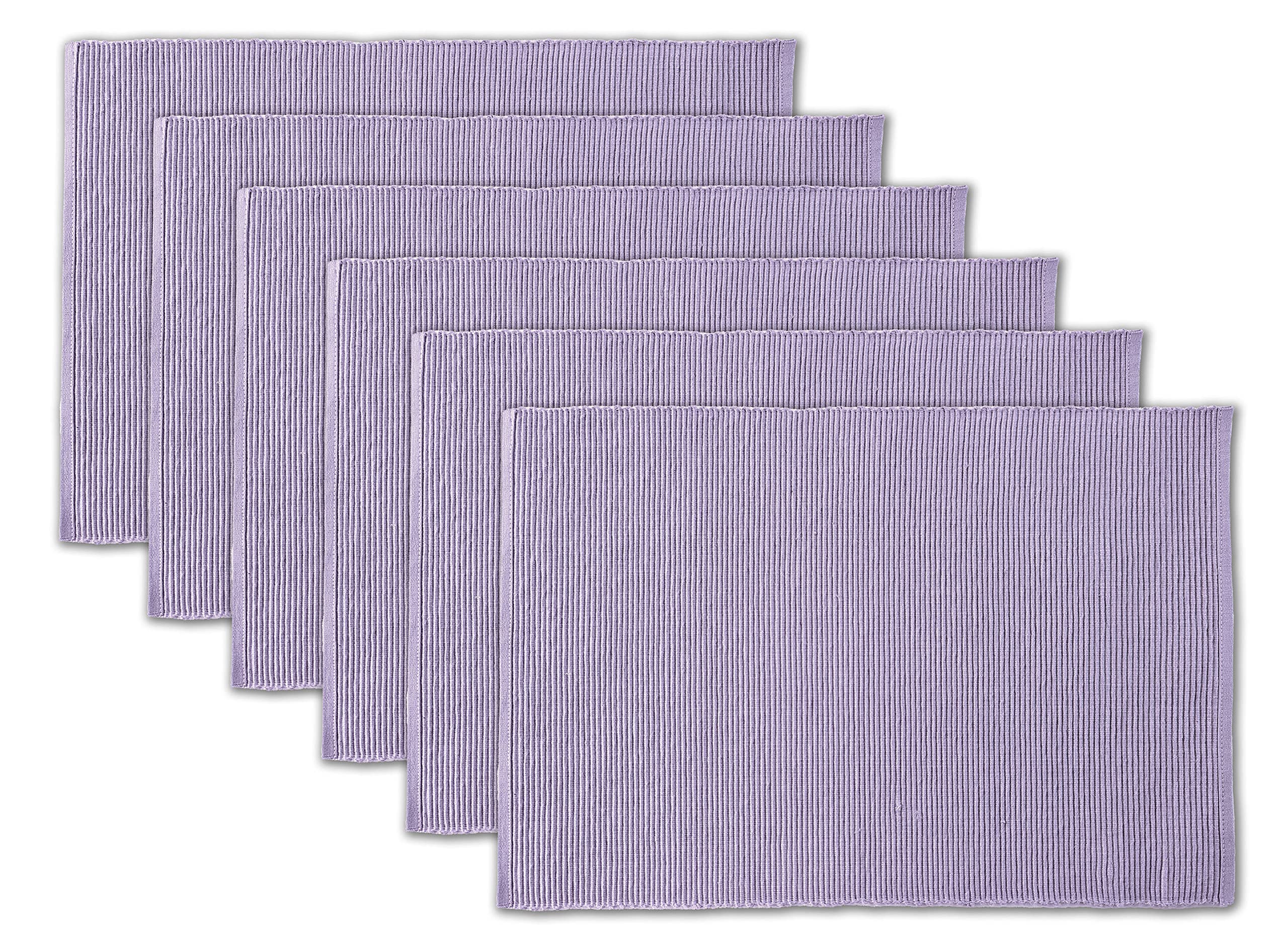 Avka Studio 100% Cotton Ribbed Placemats - Set Of 6-13 X 19 Inches - Purple - Everyday Cloth Table Mats - Thick Construction, Wa