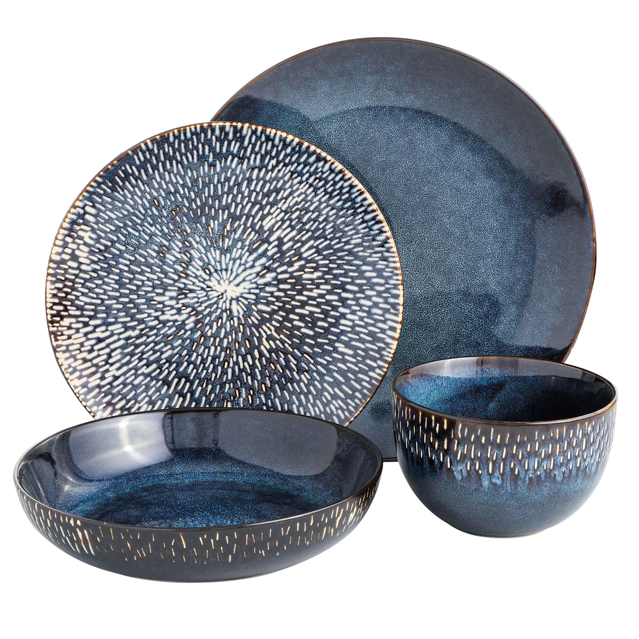 Gibson Elite Matisse 16-Piece Stoneware Dinnerware Set, Service for 4, Cobalt Blue, Model 99839.16RM