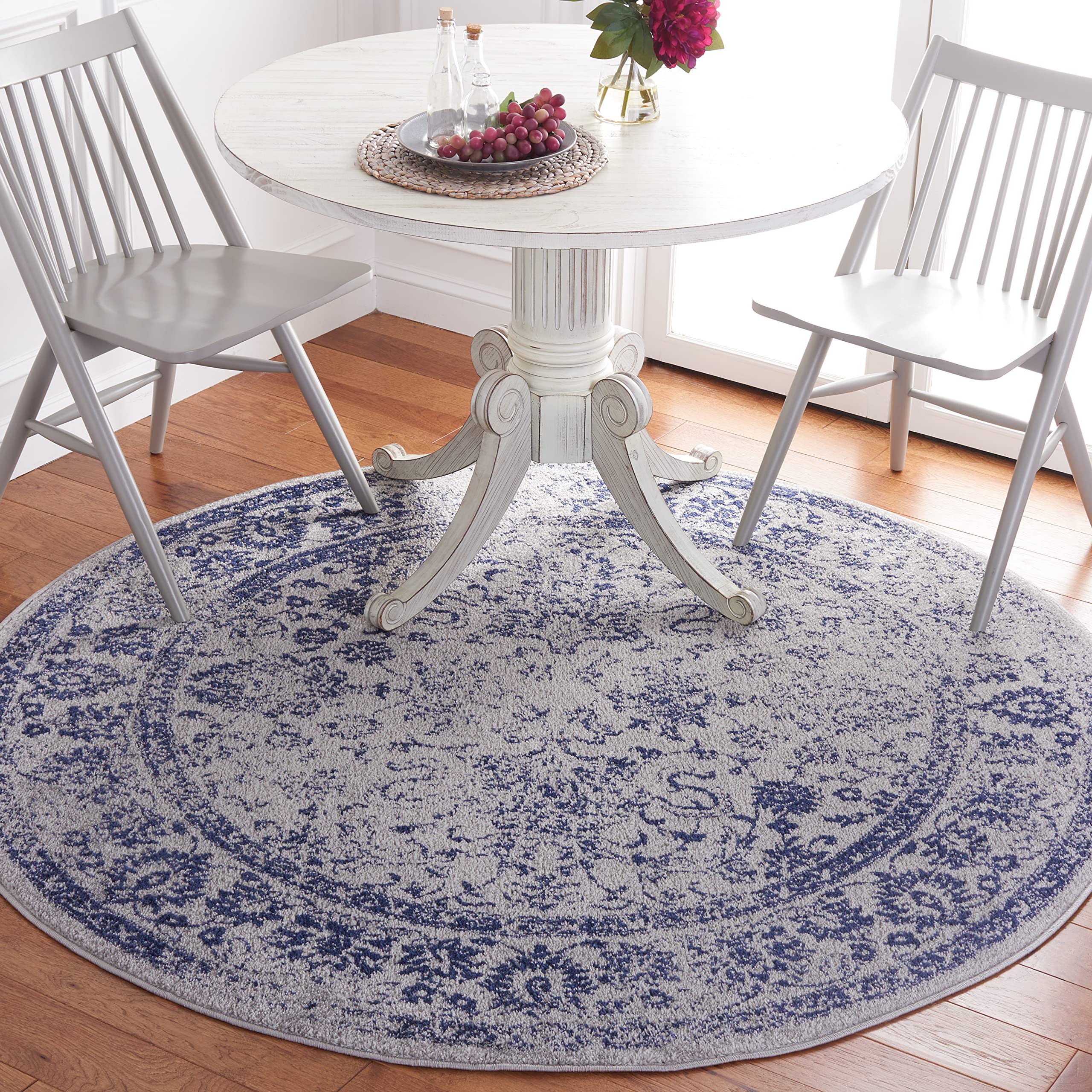 SAFAVIEH Adirondack Collection 4 Round Grey / Navy ADR109P Oriental Distressed Non-Shedding Dining Room Entryway Foyer Living R